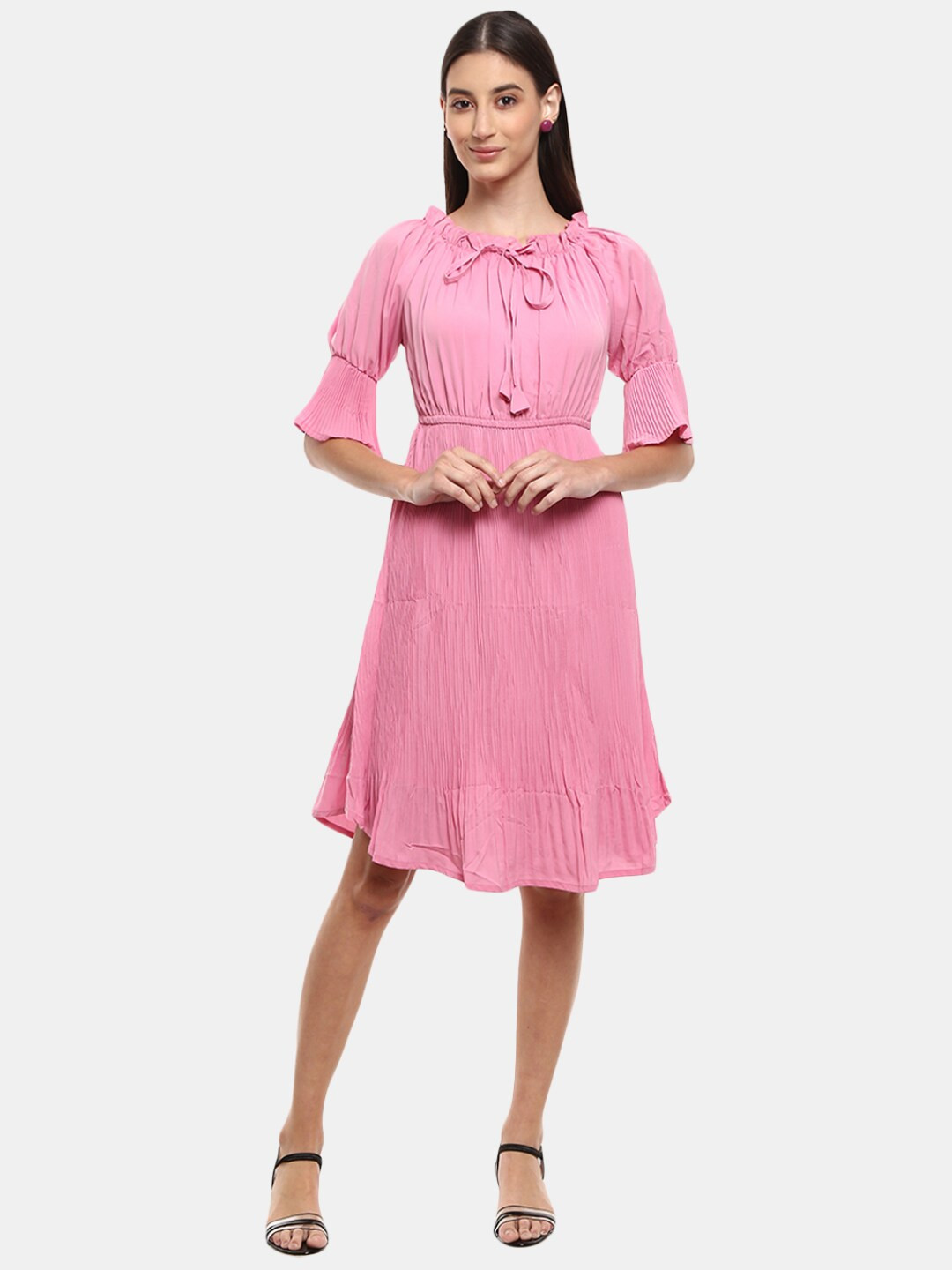 

V-Mart Pink Tie-Up Neck Georgette Dress