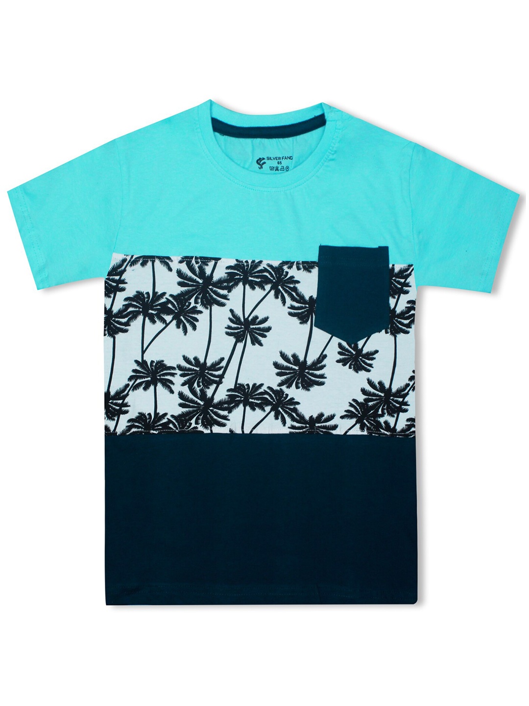 

Silver Fang Boys Turquoise Blue & Navy Blue Floral Printed Tropical T-shirt