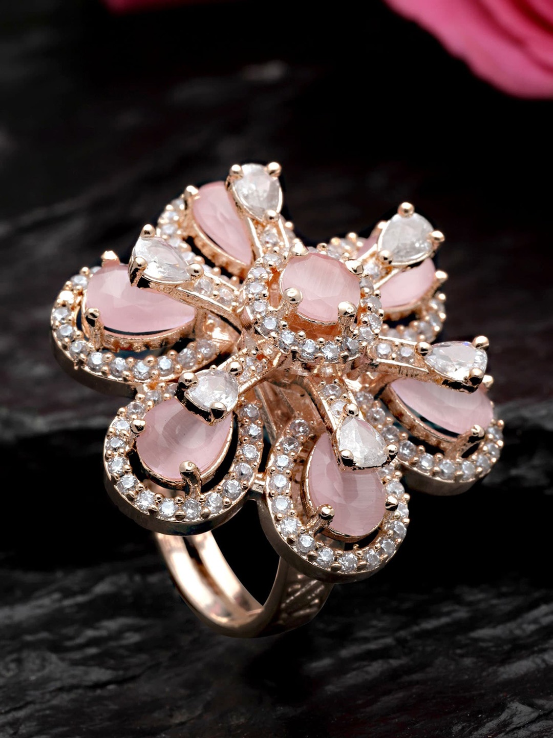 

KARATCART Rose Gold-Plated Rose Gold Toned AD Studded Adjustable Finger Ring