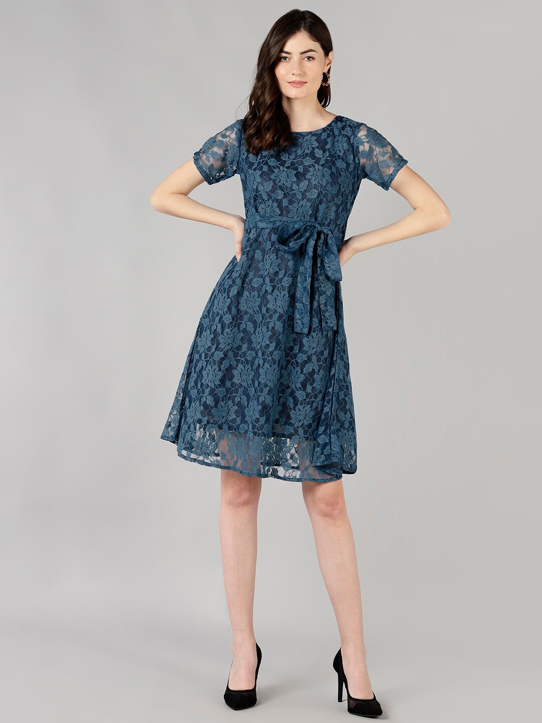 

Fashfun Blue Floral Lace Dress
