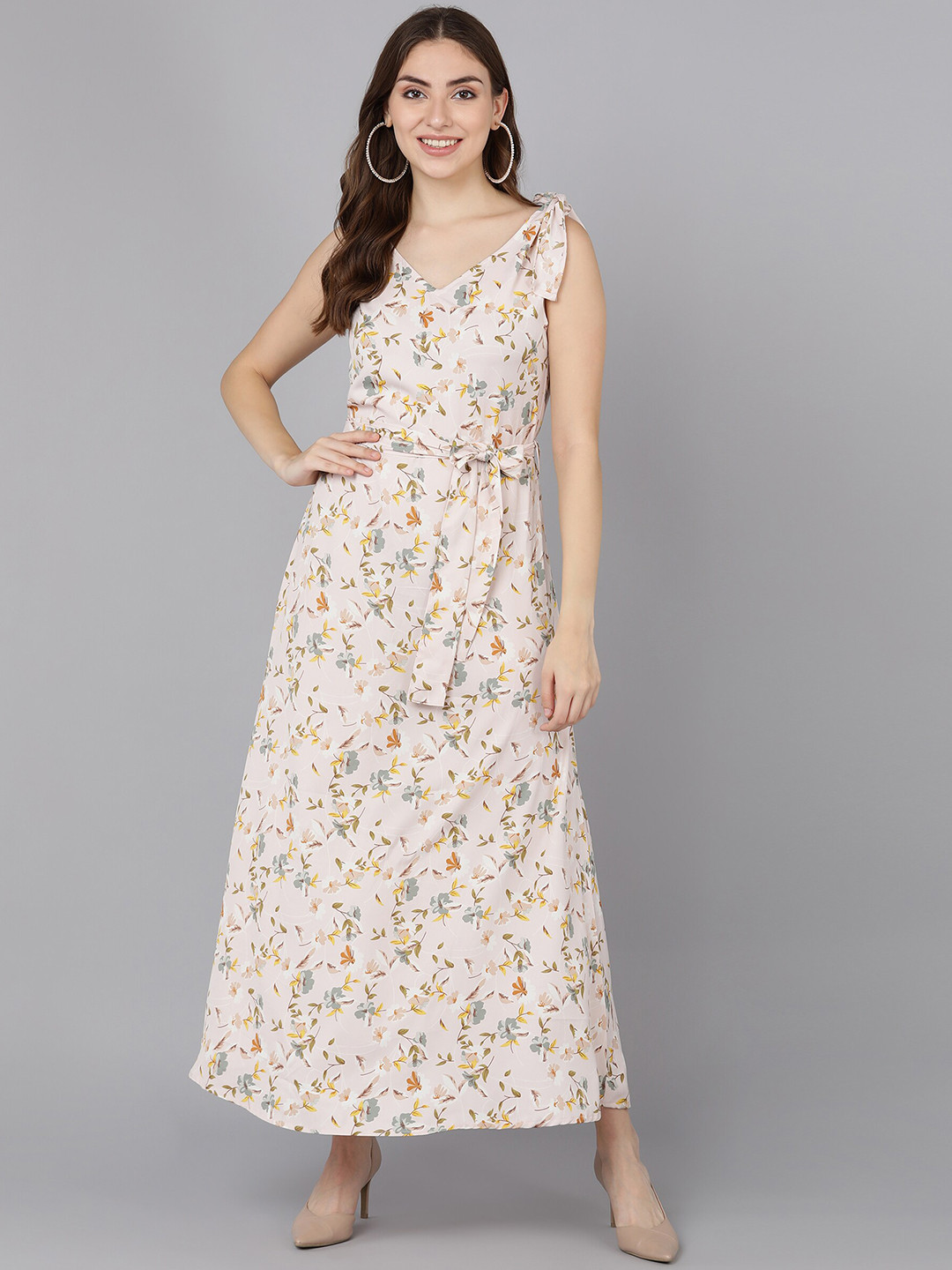 

Fashfun Women's Pink Floral Crepe Maxi Dress