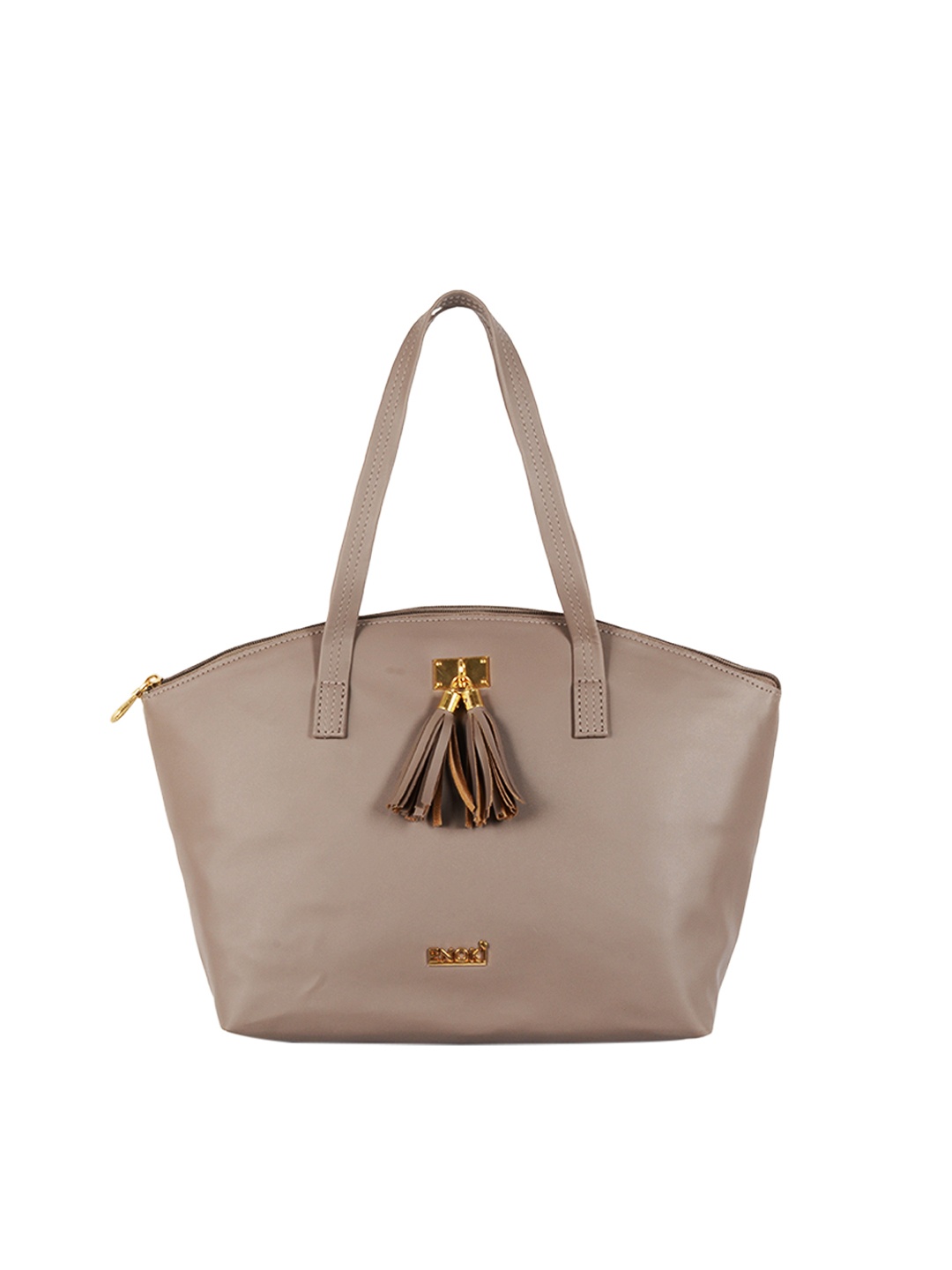 

ENOKI Beige Structured Shoulder Bag with Tasselled