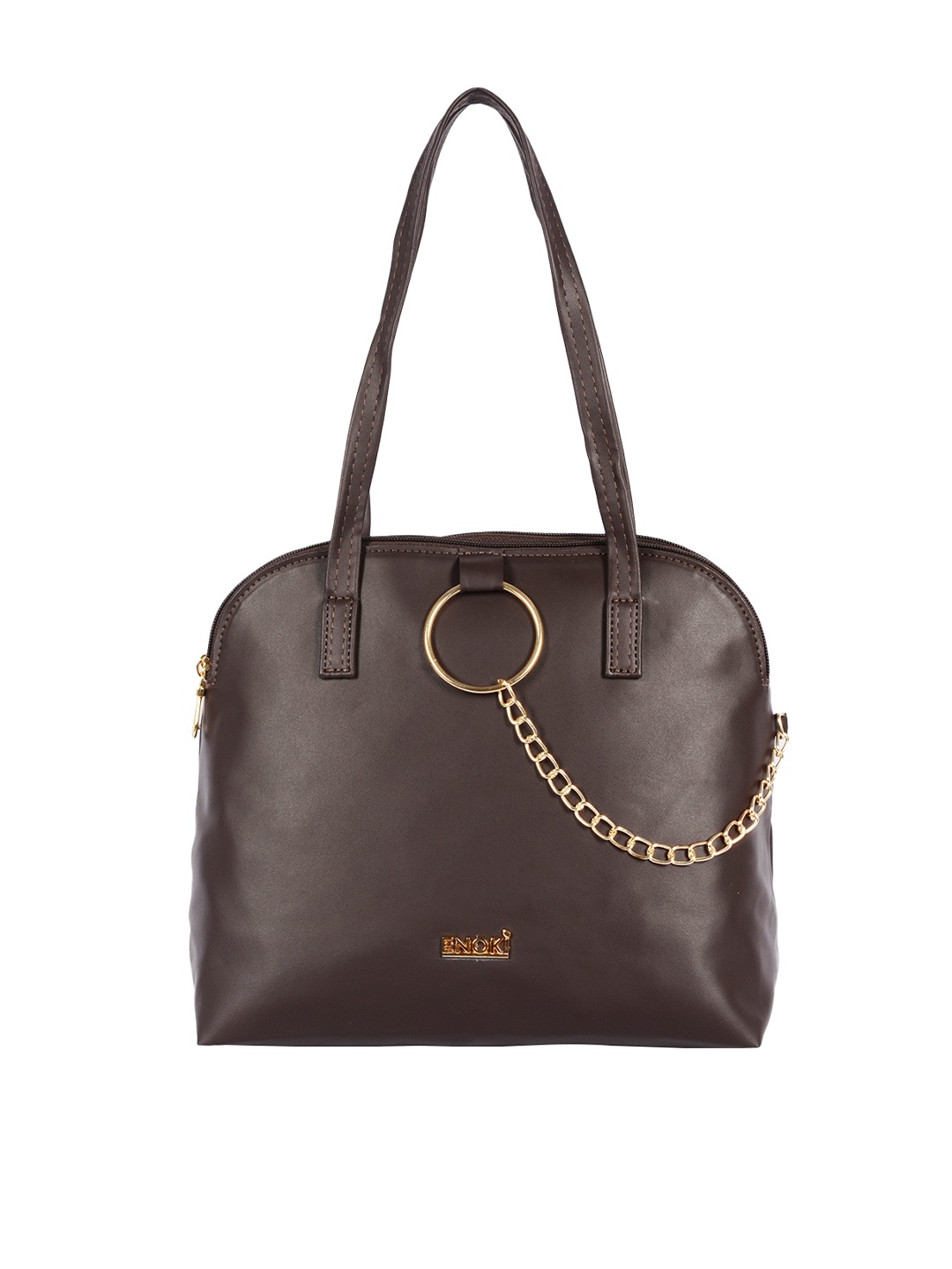 

ENOKI Brown Structured Shoulder Bag With Tasselled