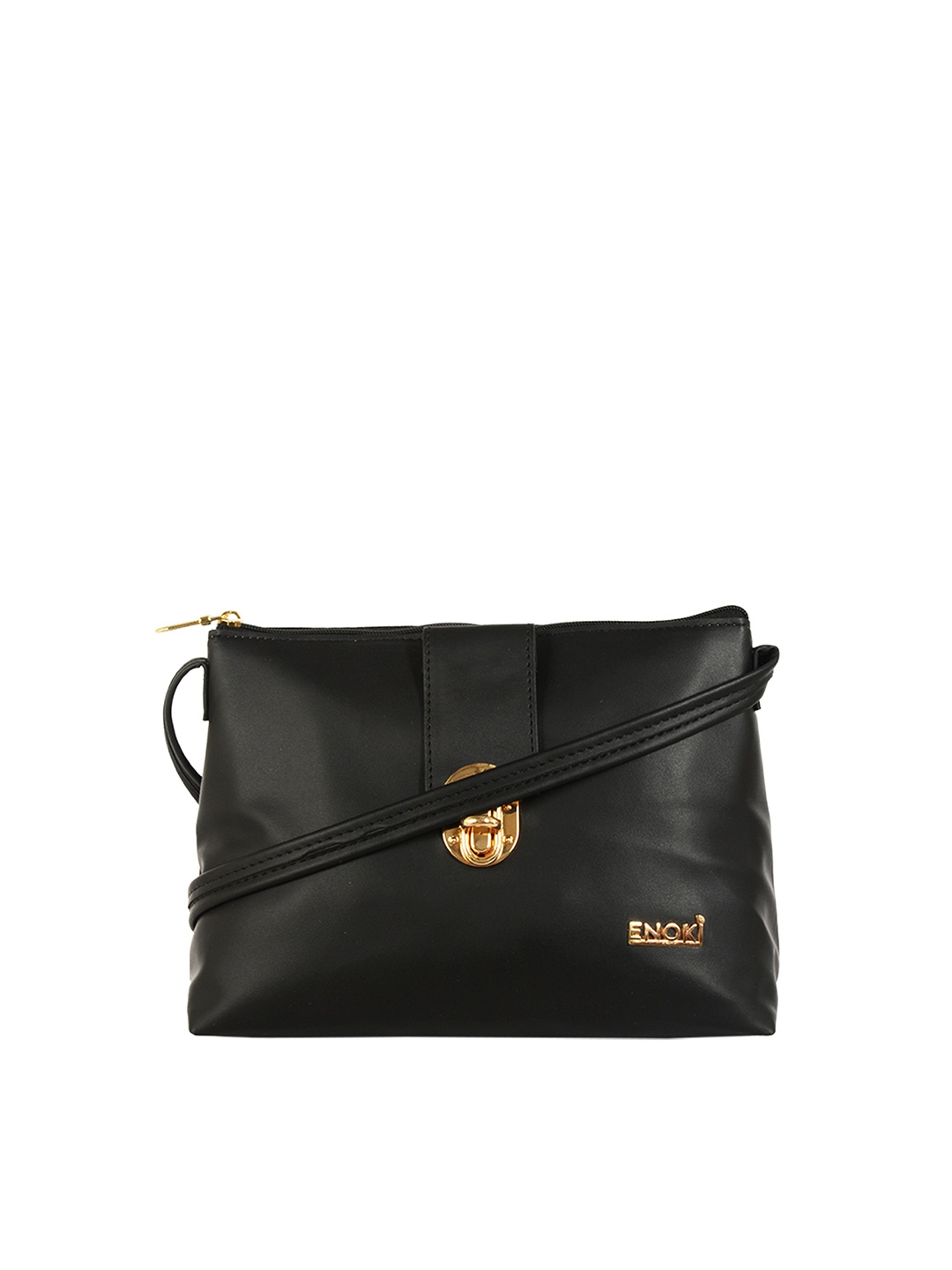 

ENOKI Black Structured Sling Bag with Applique