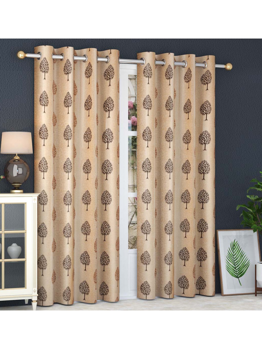 

Slushy Mushy Brown Set of 2 Leaf Printed Door Curtain