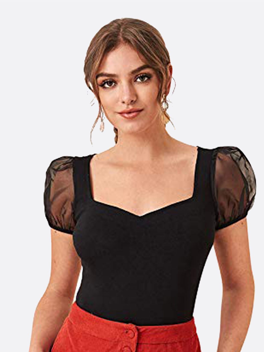 

FAVRIZ Black Sweetheart Neck Top