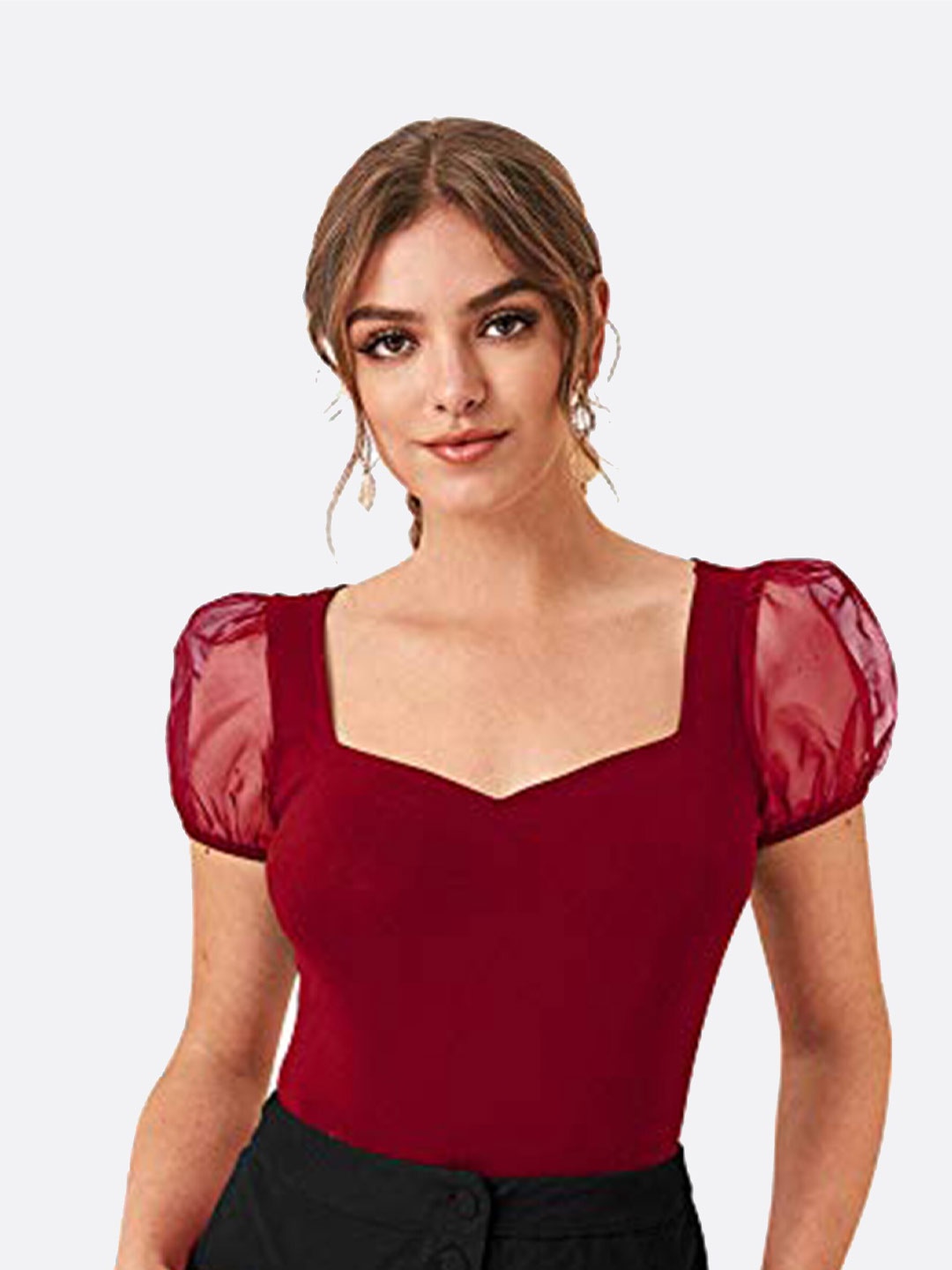 

FAVRIZ Maroon Sweetheart Neck Top