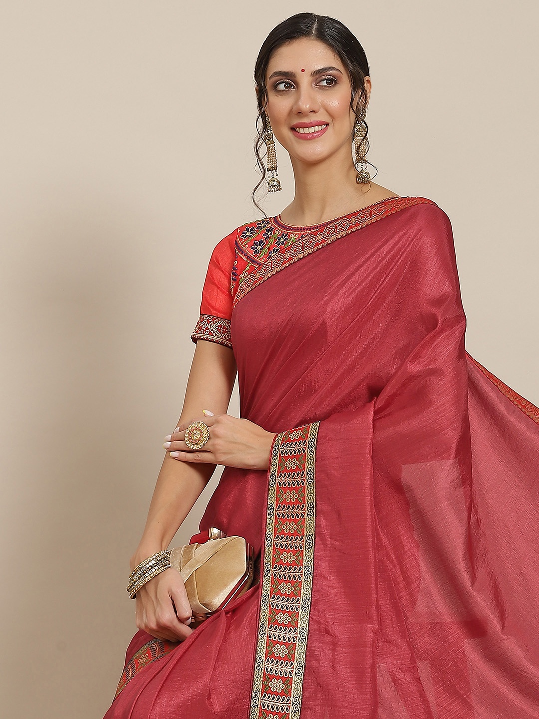 

Mitera Maroon & Green Dyed Celebrity Saree