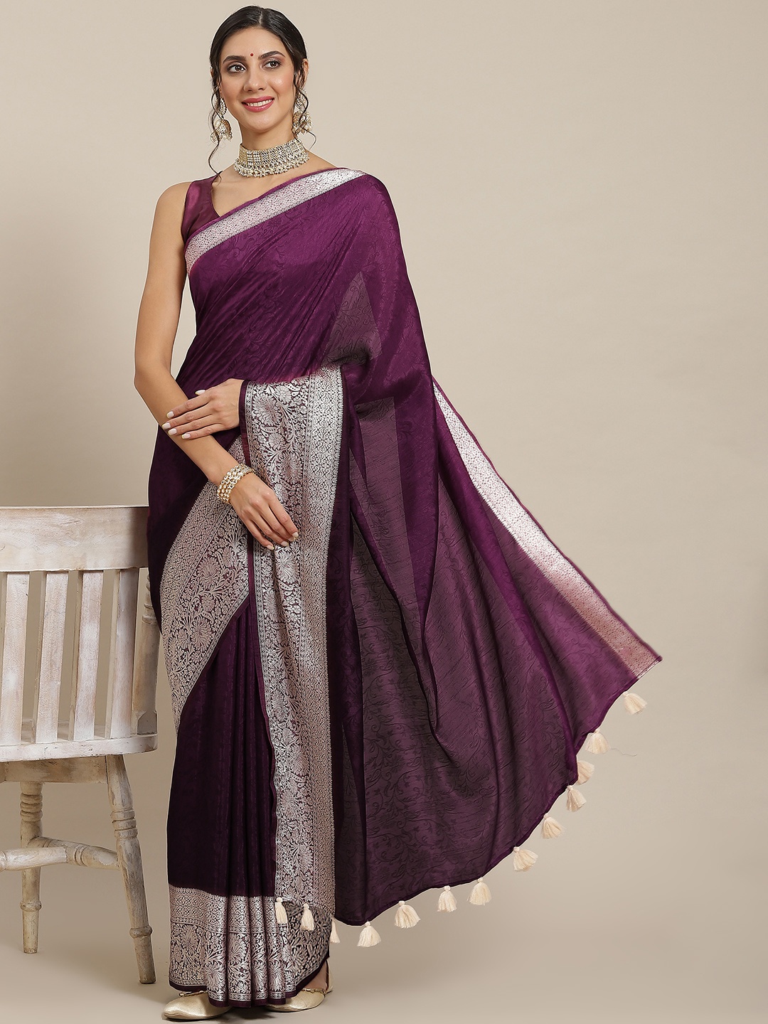 

Mitera Aubergine & Silver Dyed Celebrity Saree, Purple