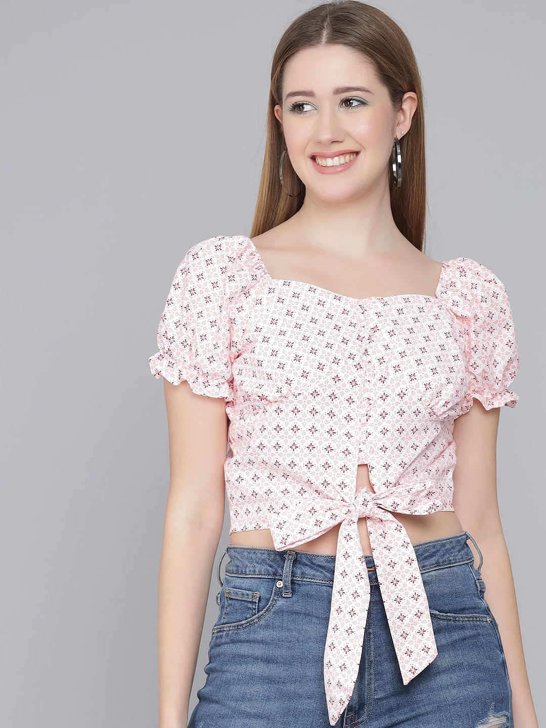 

ADDYVERO Pink Floral Printed Crop Top