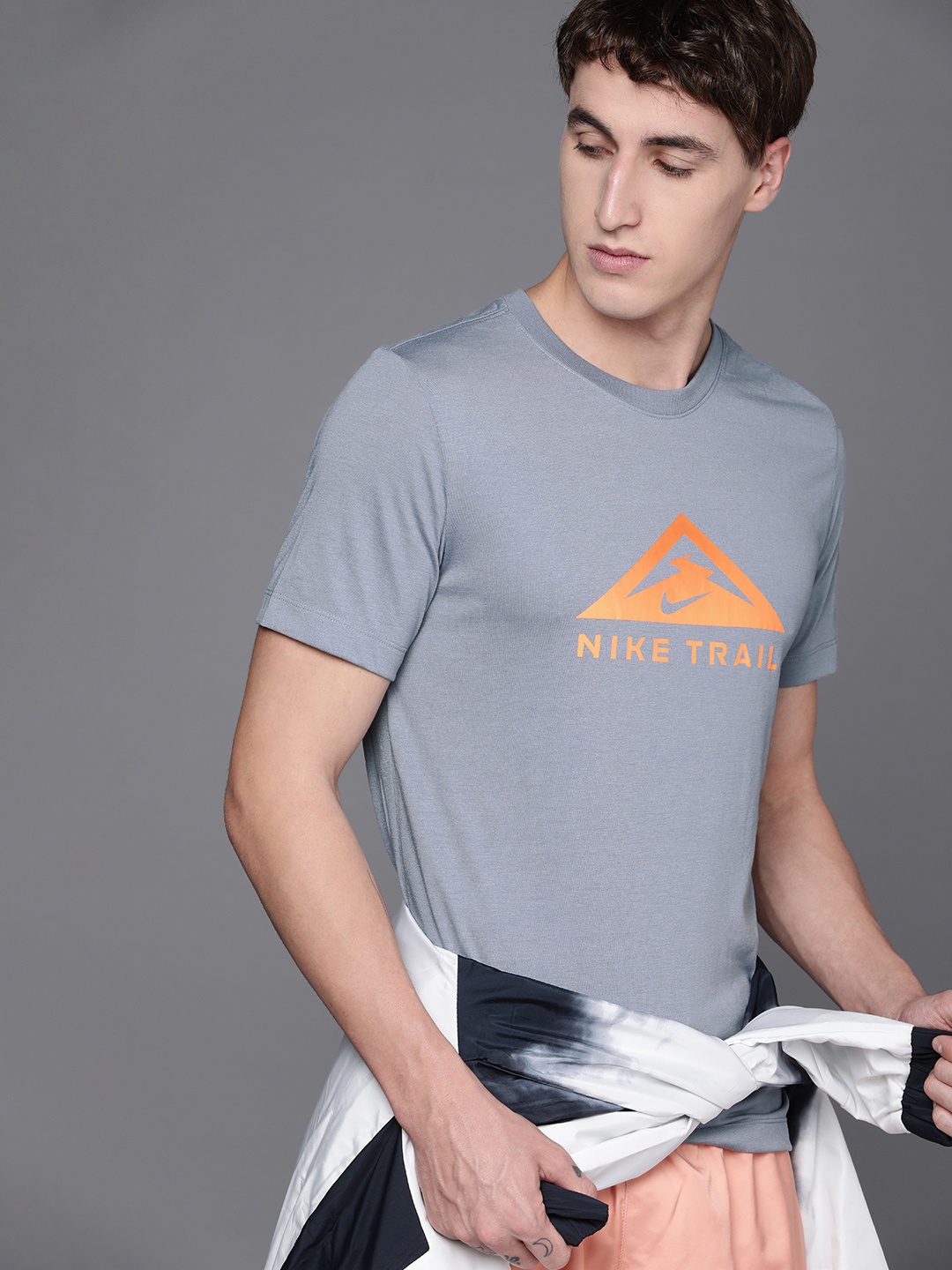 

Nike Men Blue Brand Logo Printed Dri-FIT Running T-shirt