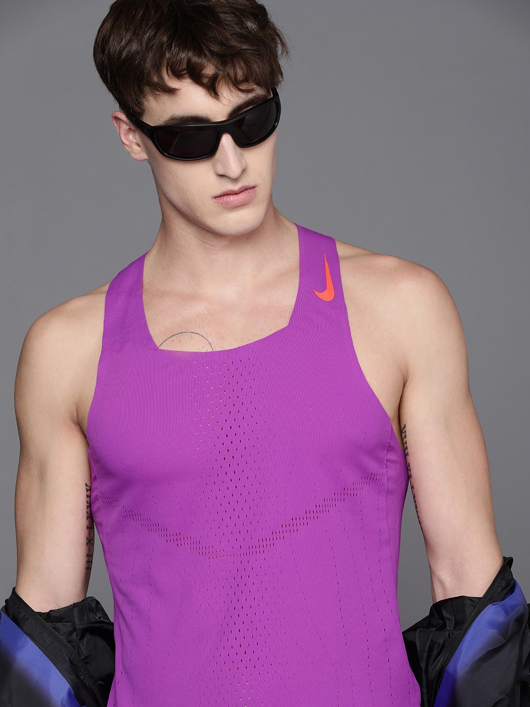 

Nike Men Purple Dri-FIT ADV AeroSwift Tank T-shirt