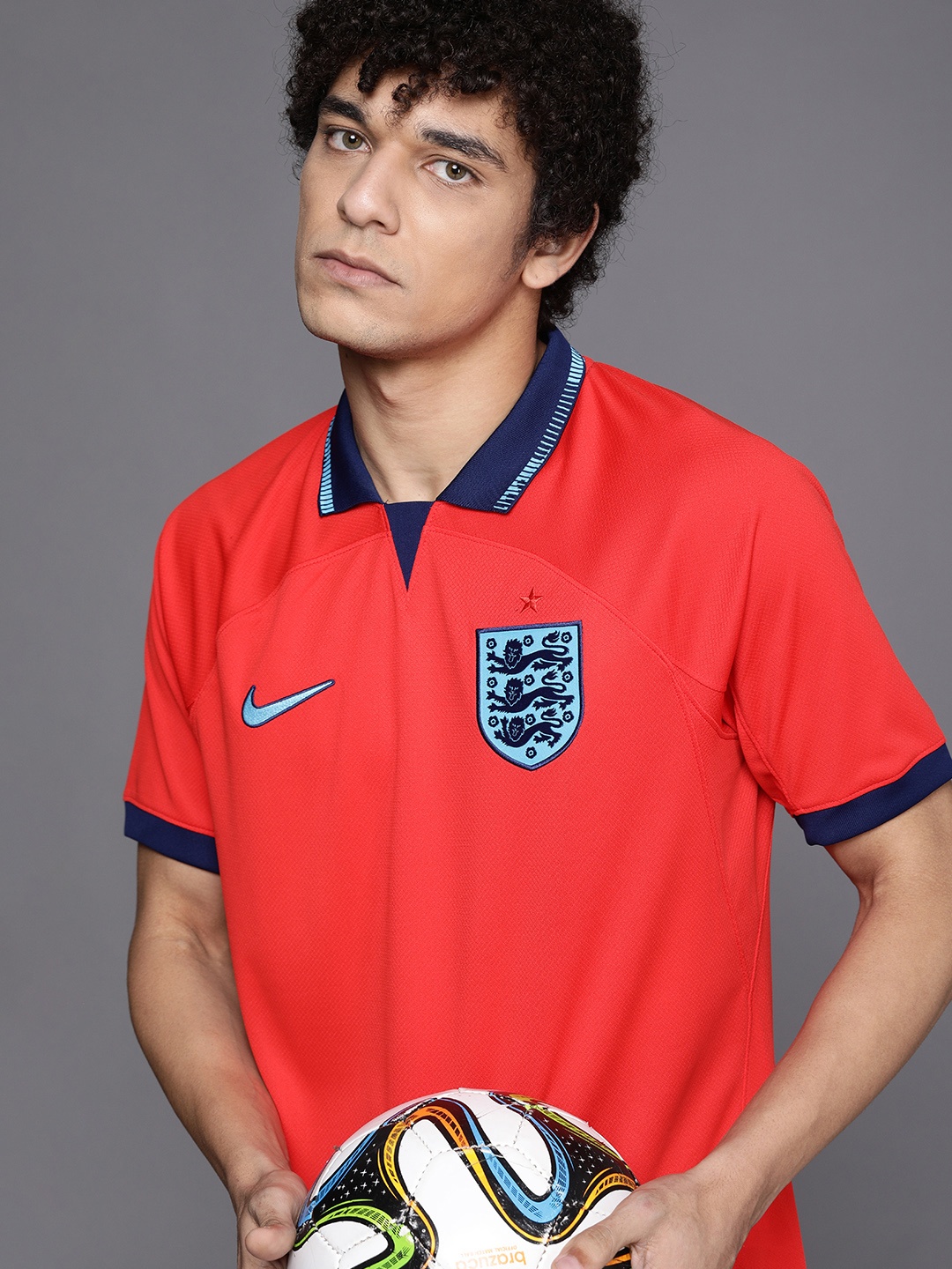

Nike Men Red Self Design Sports & Team England Stadium Away Dri-FIT Football Jersey