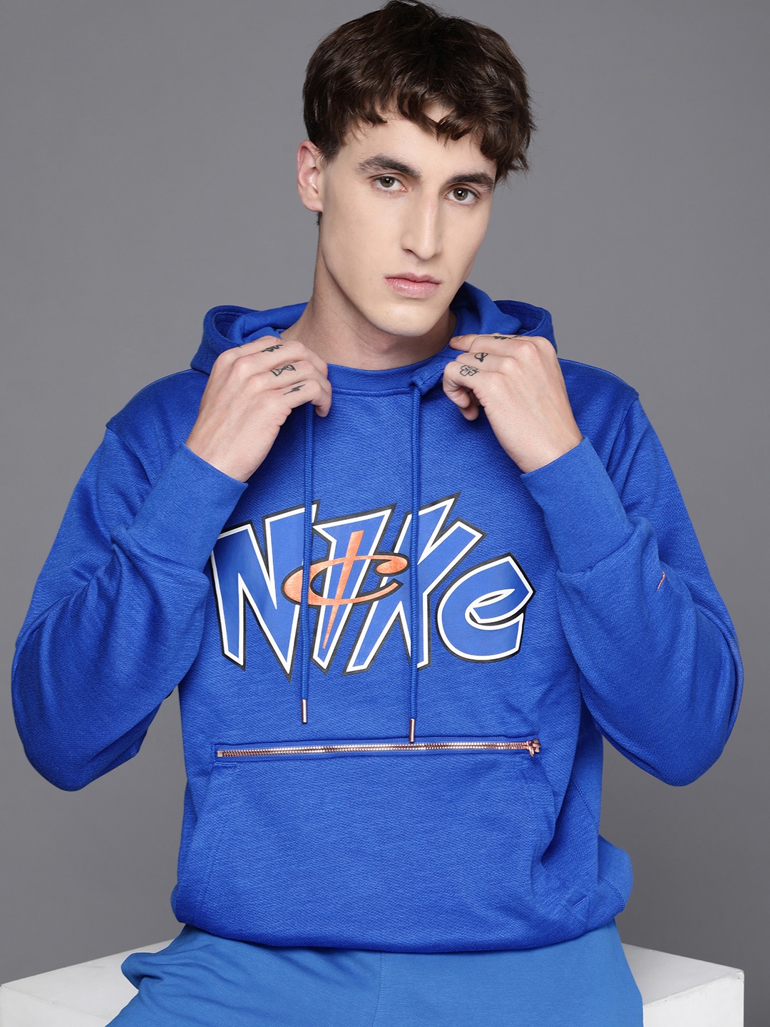 

Nike Men Blue Brand Logo Printed Hooded Pullover Sweatshirt