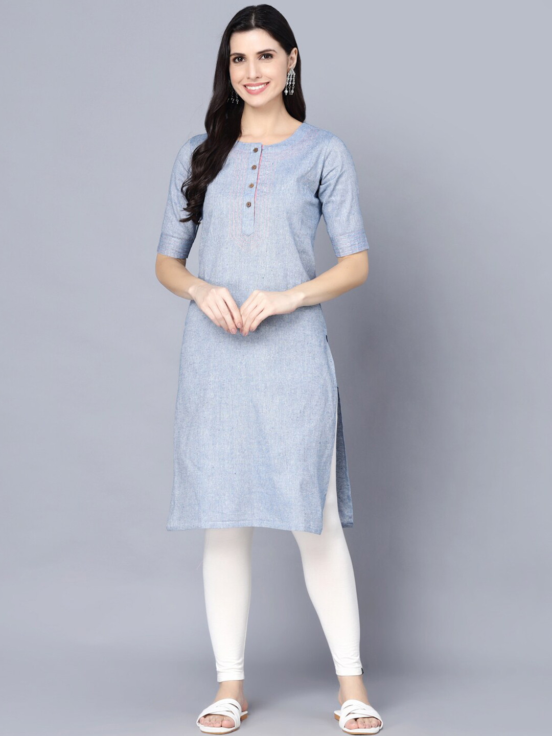 

Myshka Women's Blue Solid Straight Kurta
