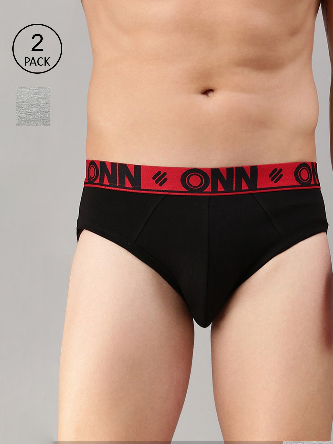 

ONN Men Pack Of 2 Solid Black & Grey Basic Briefs