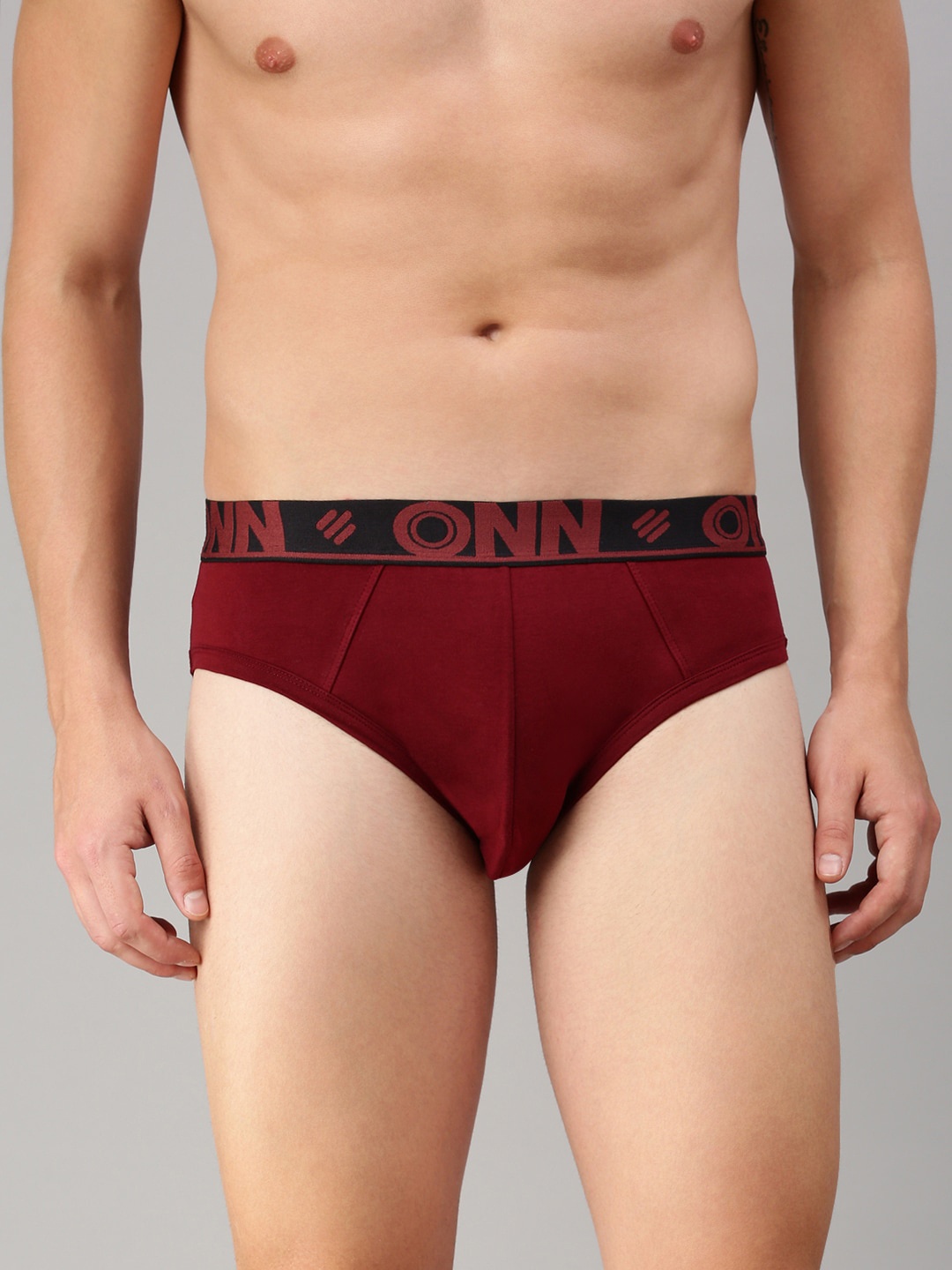 

ONN Men Pack Of 2 Maroon Solid Basic Briefs ONN_272_WN_2PC