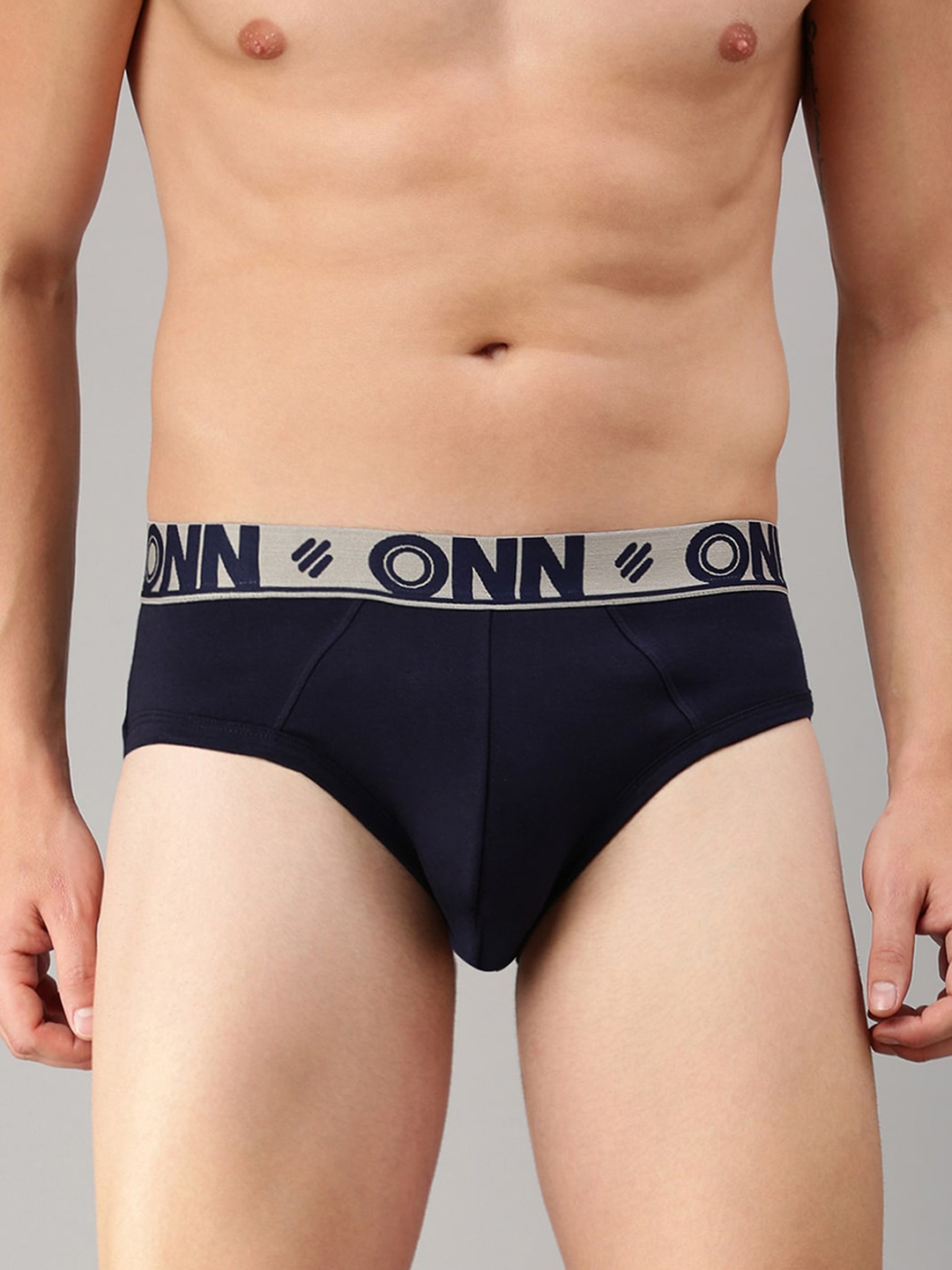 

ONN Men Pack Of 3 Navy-Blue Solid Basic Briefs