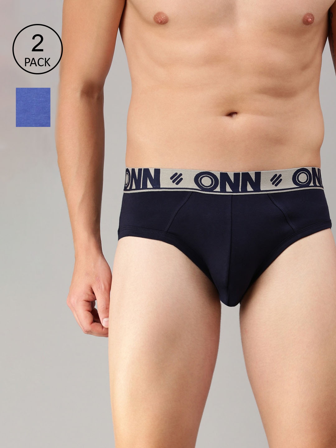 

ONN Men Blue & Navy Pack Of 2 Solid Basic Briefs