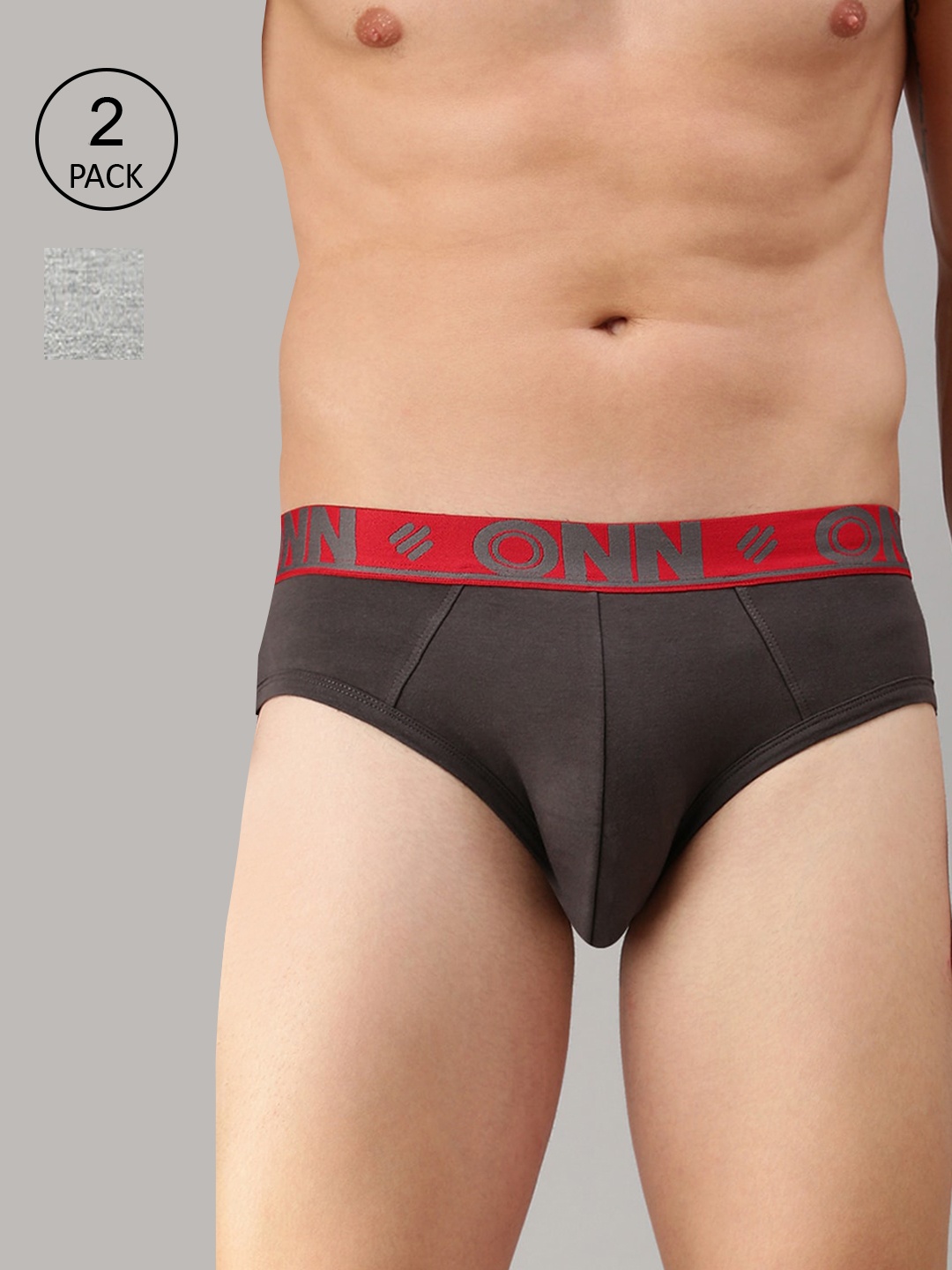 

ONN Men Pack Of 2 Solid Deo-Soft Basic Briefs, Grey