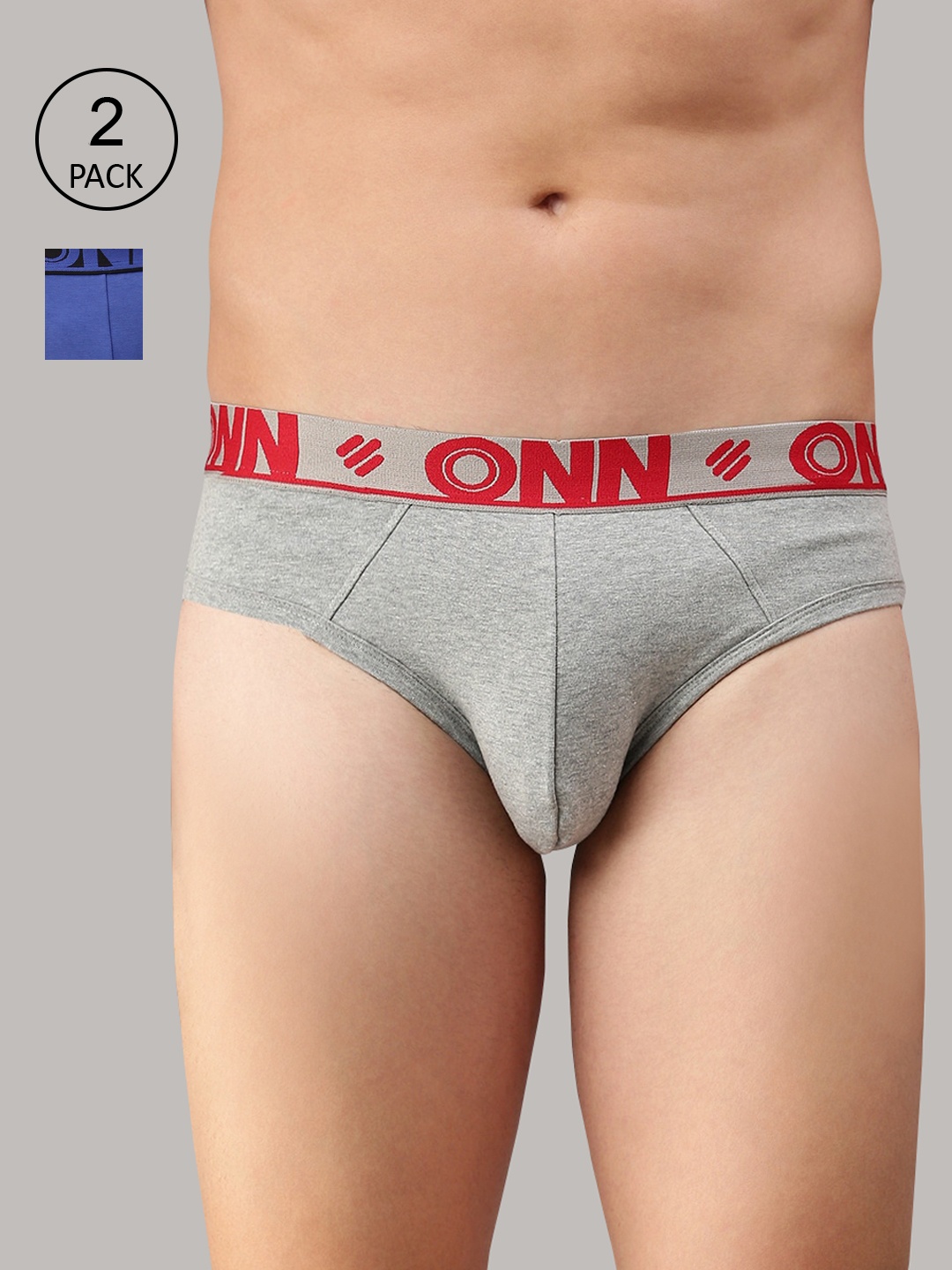

ONN Men Pack Of 2 Basic Briefs, Grey melange