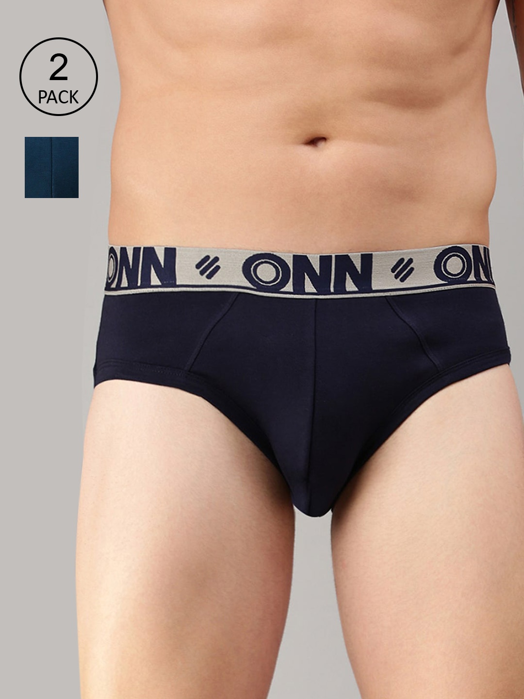 

ONN Men Pack Of 2 Blue Solid Pure Combed Cotton Basic Briefs-ONN_272_NB_SBLU_2PC, Navy blue