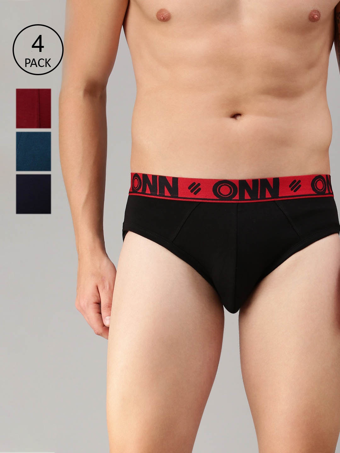 

ONN Men Pack of 4 Black & Red Assorted Basic Briefs ONN_272_AST_4PC