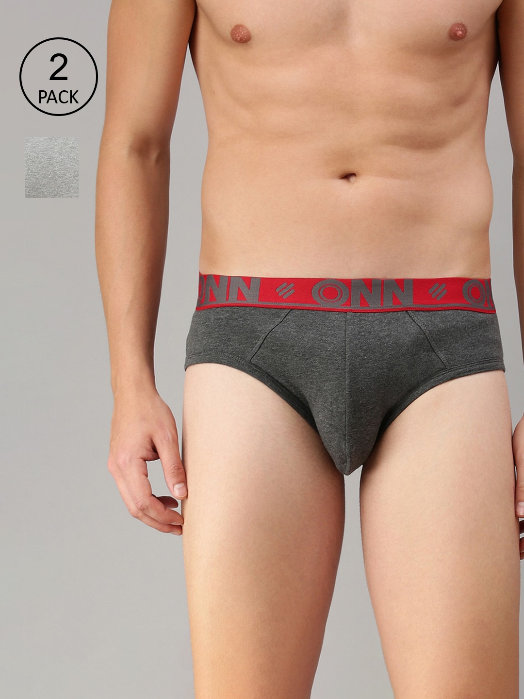 

ONN Men Set of 2 Grey Solid Cotton Basic Briefs ONN_272_BM_GM