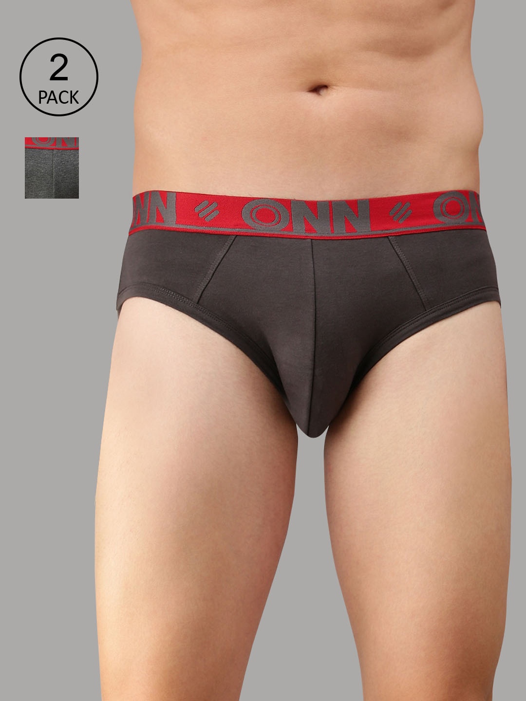 

ONN Men Pack of 2 Solid Basic Briefs, Charcoal