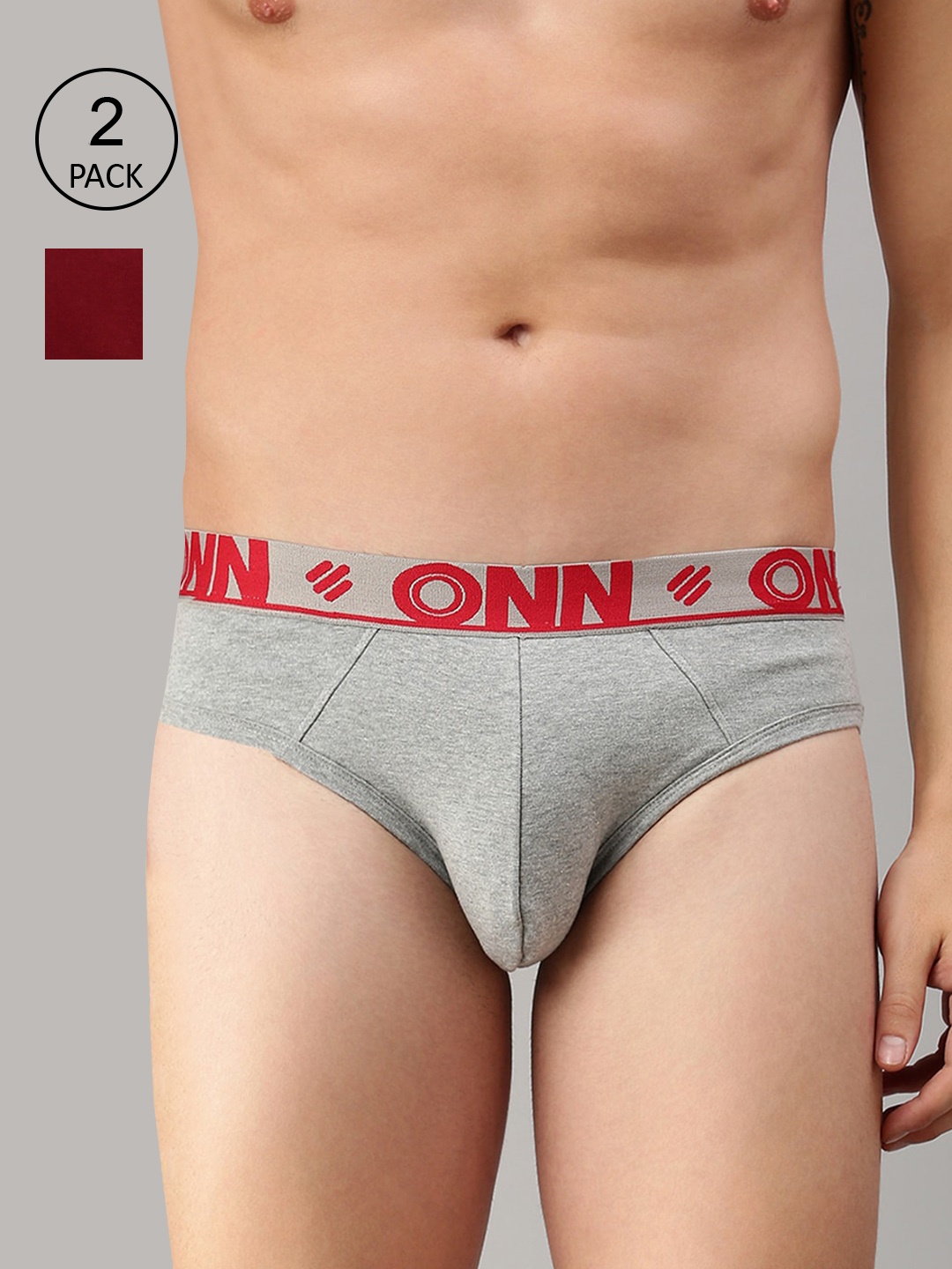 

ONN Men Pack Of 2 Solid Basic Briefs, Grey melange