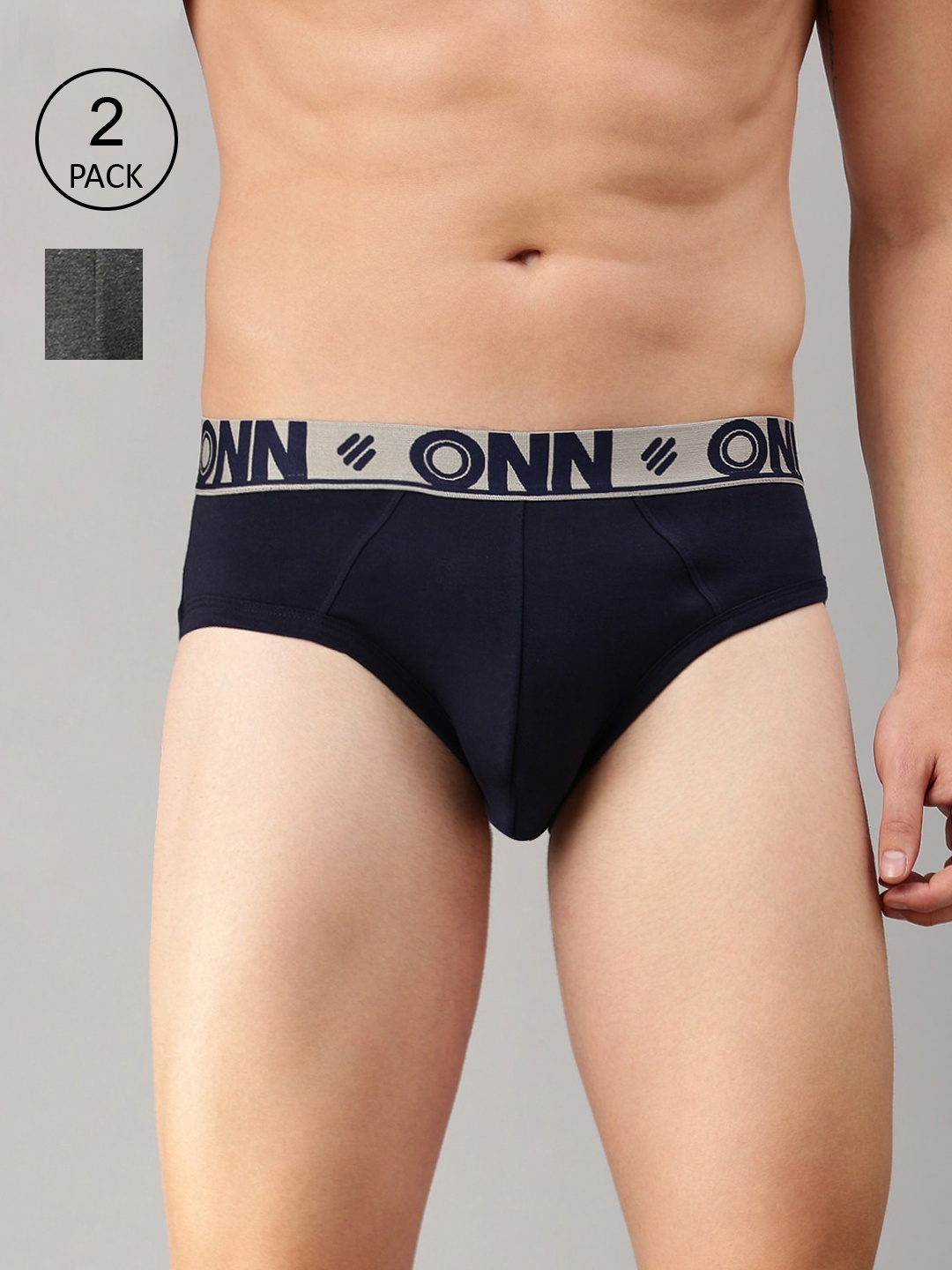 

ONN Men Pack Of 2 Solid Deo-Soft Basic Briefs, Charcoal