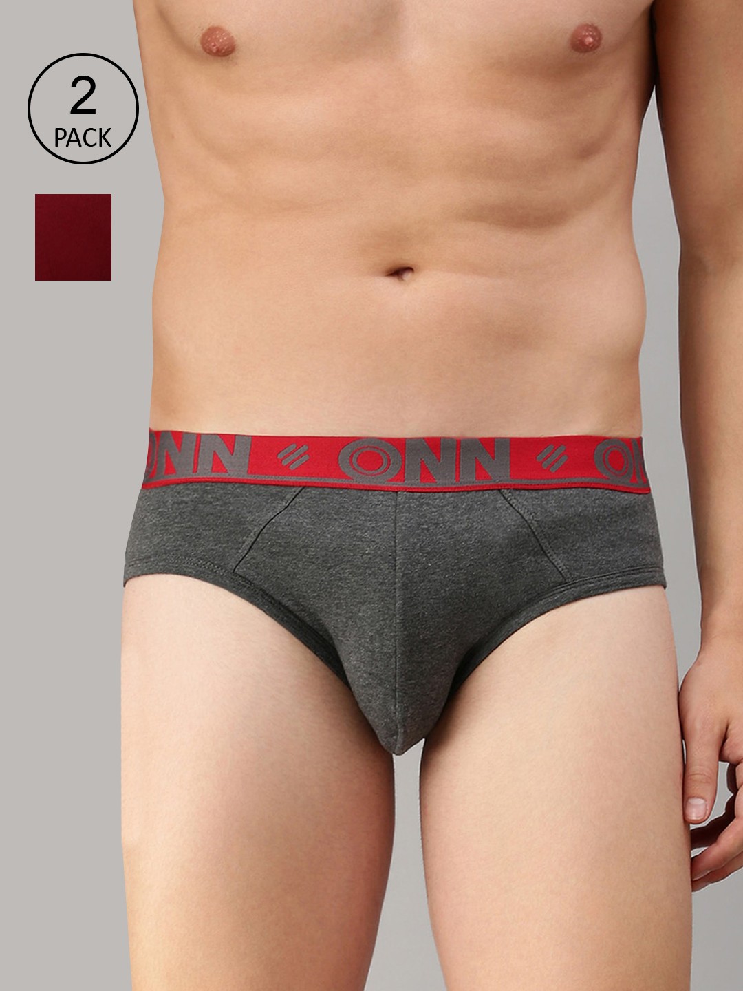 

ONN Men Pack Of 2 Charcoal & Maroon Solid Basic Briefs ONN_272_BM_WN_2PC