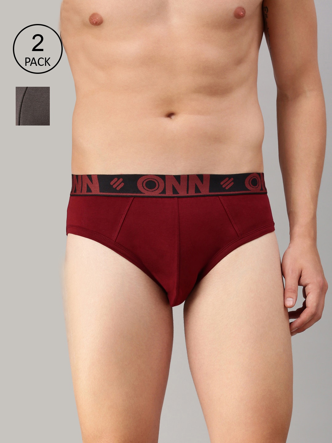

ONN Pack Of 2 Solid Basic Brief, Grey