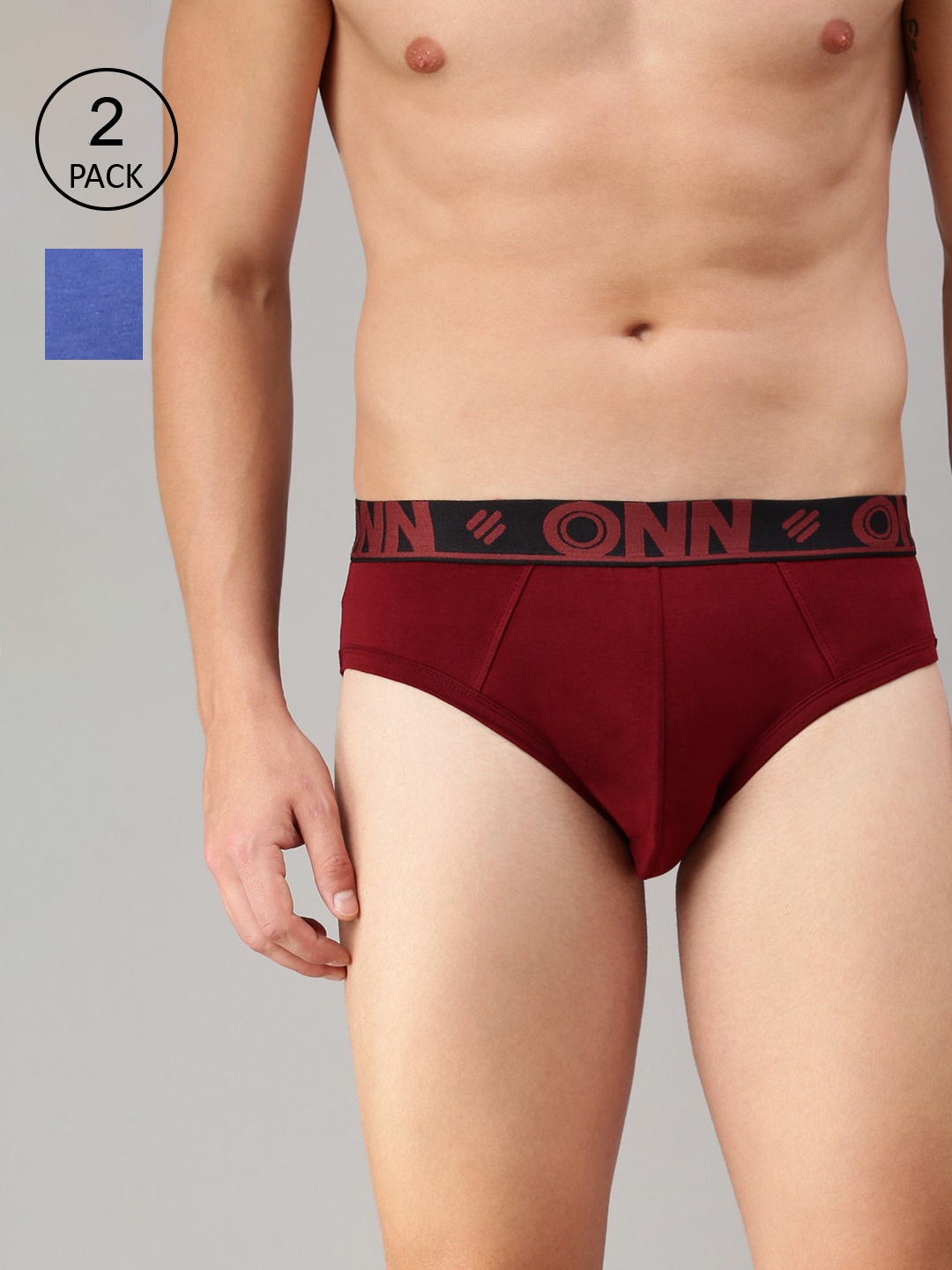

ONN Men Pack Of 2 Maroon and Blue Solid Basic Briefs