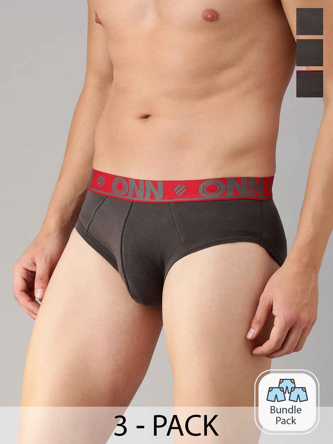 

ONN Men Pack of 3 Anti-Odour Basic Briefs ONN_272_DGRY_3PC, Grey