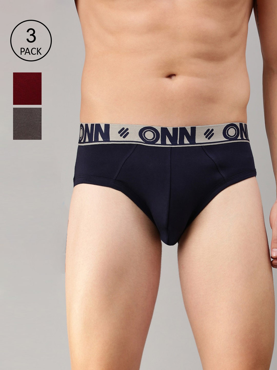 

ONN Men Pack Of 3 Solid Basic Briefs, Navy blue
