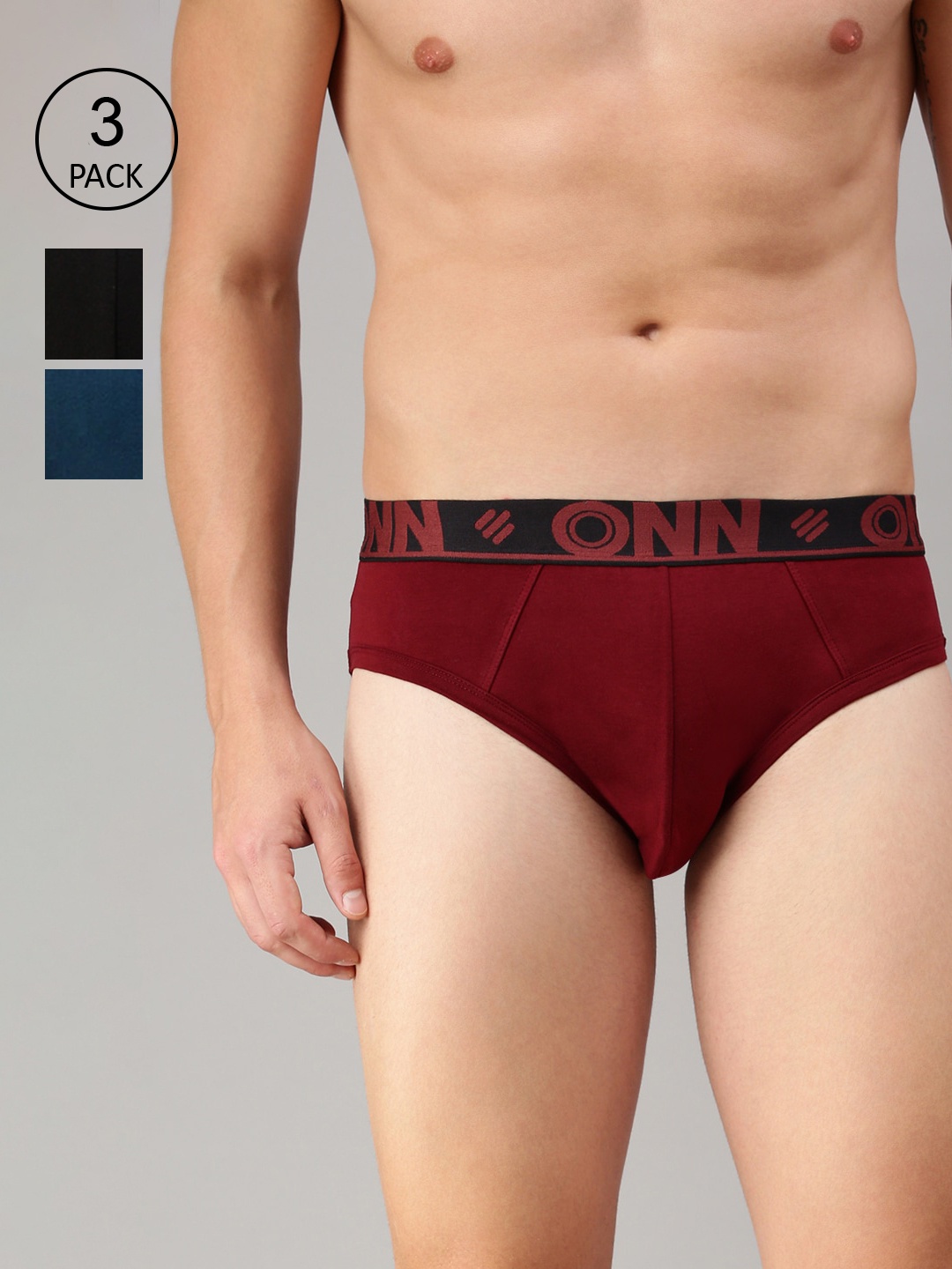 

ONN Men Pack of 3 Solid Briefs, Blue
