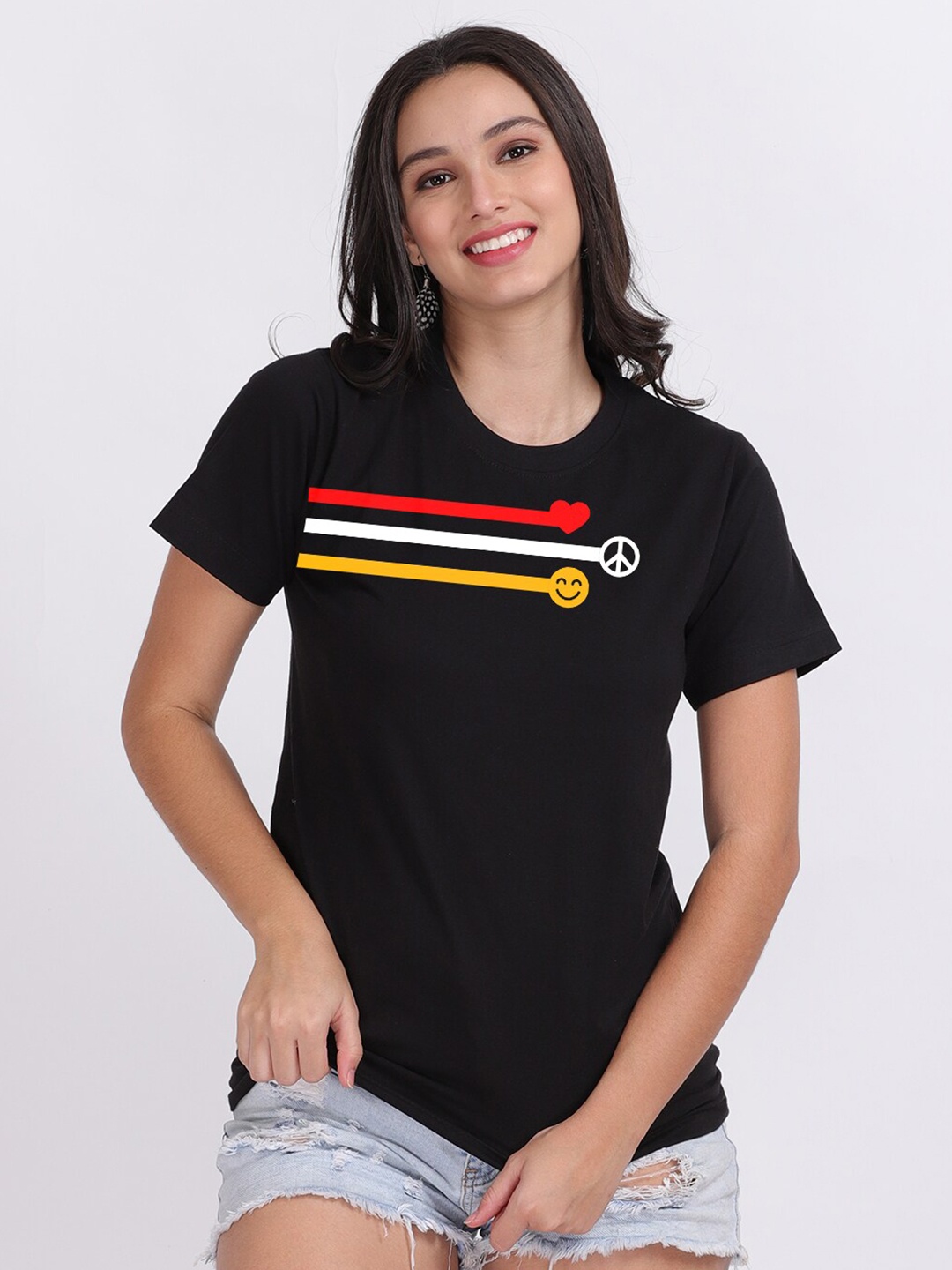 

Mad Over Print Women Black Short Sleeve T-shirt
