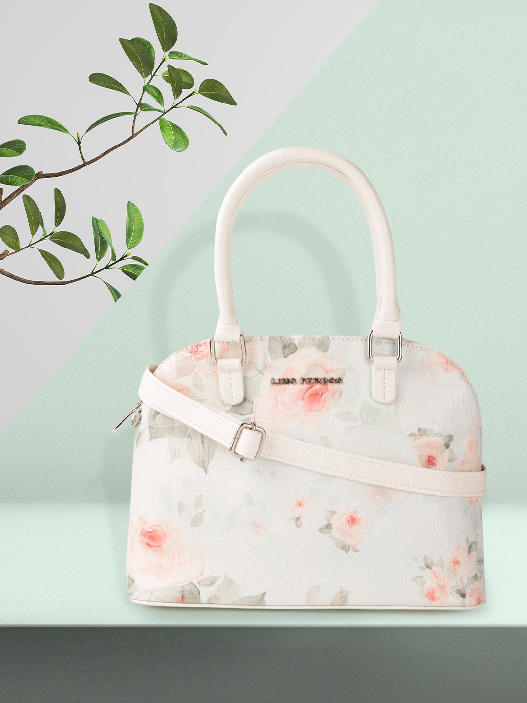 

Lino Perros Blue & Pink Floral Print & Textured Structured Handheld Bag