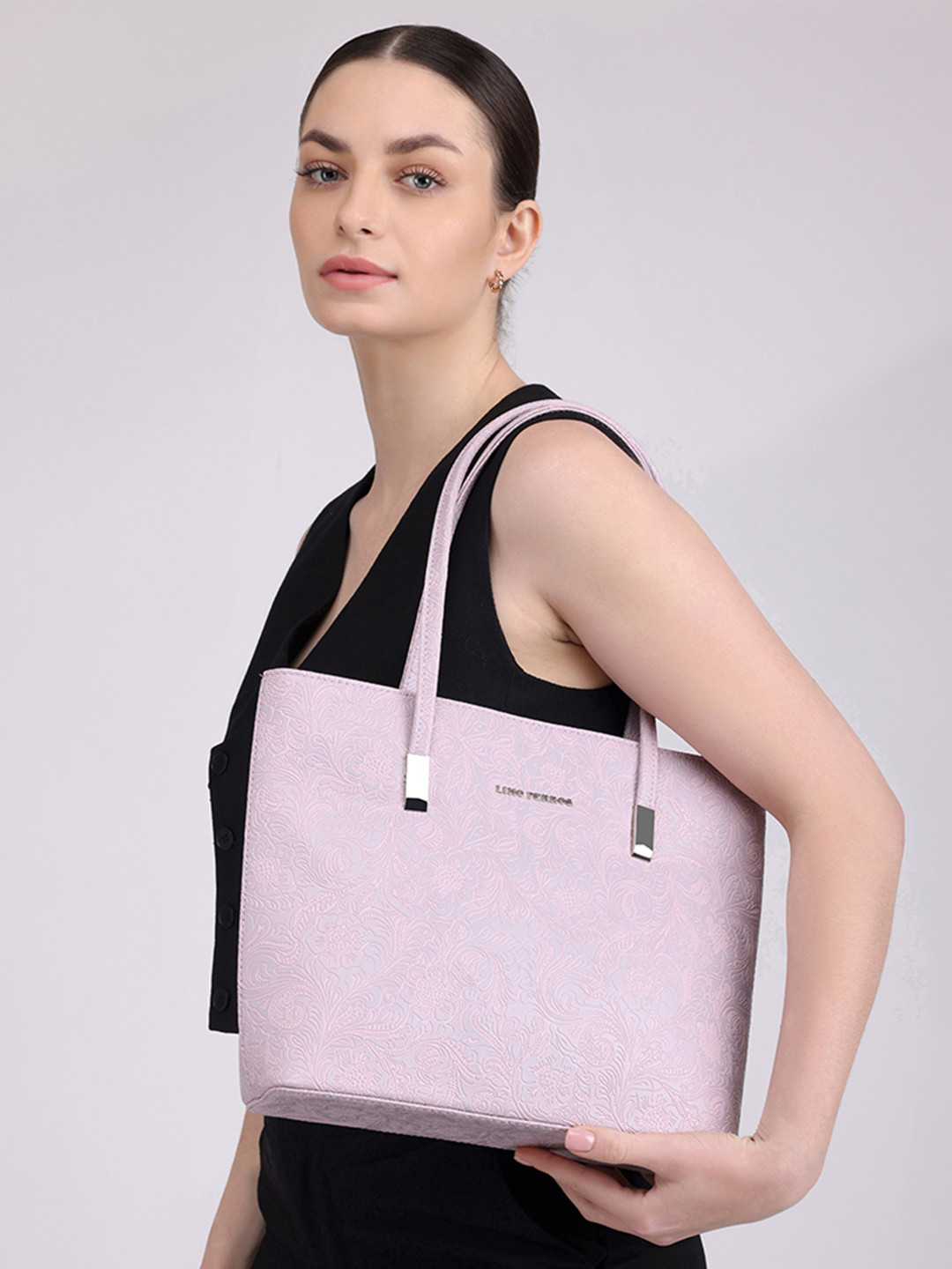 Lino Perros Women Lavender Floral Textured Structured Laptop Bag