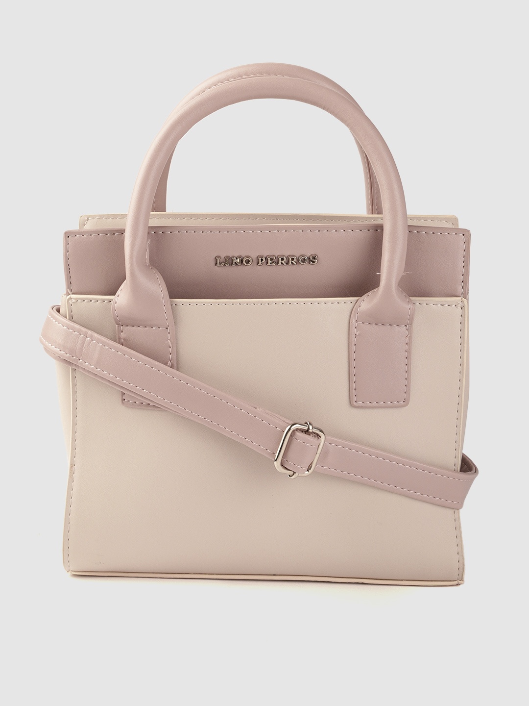 

Lino Perros Beige & Peach-Coloured Solid Structured Handheld Bag & Detachable Sling Strap