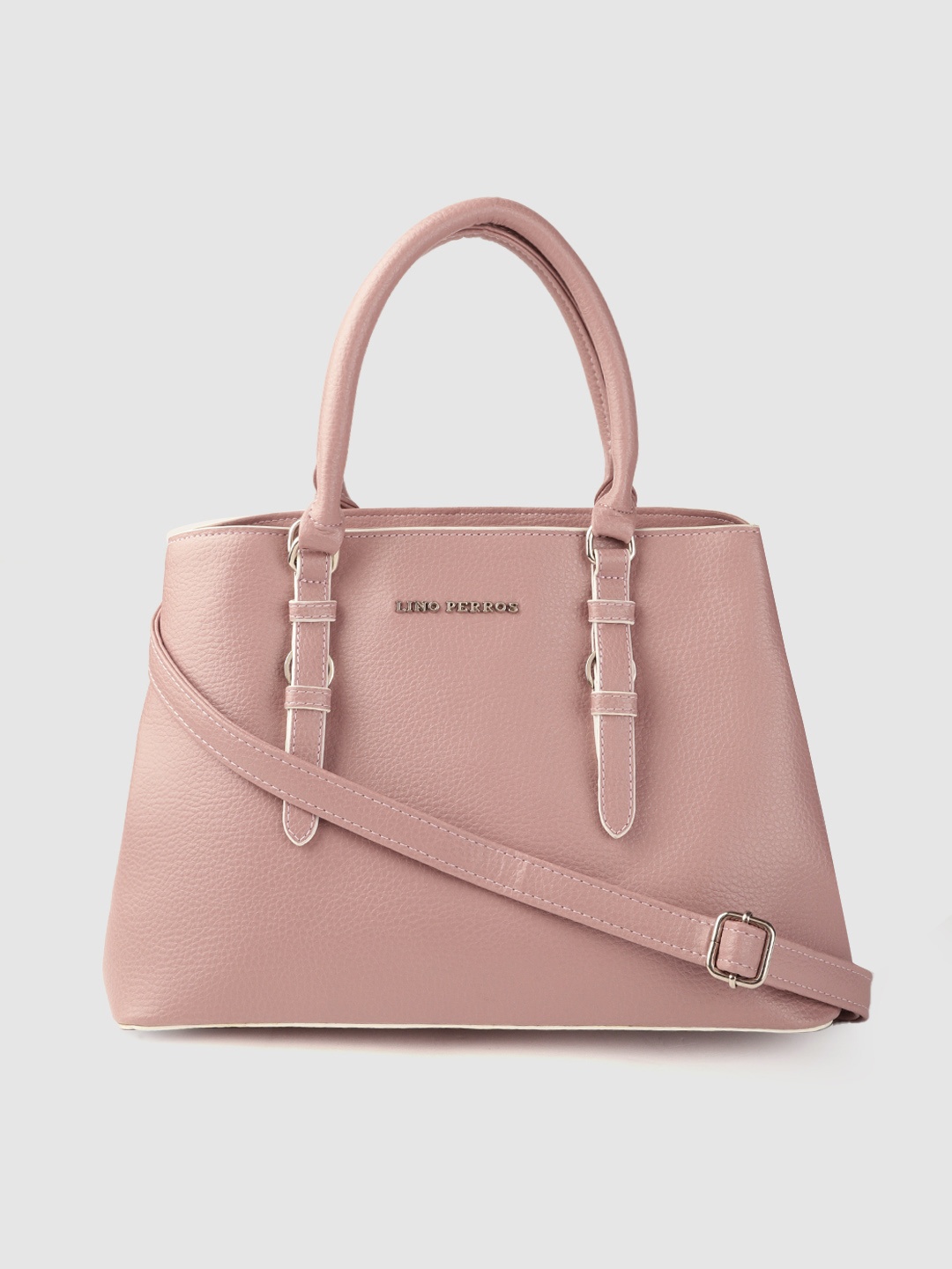 

Lino Perros Peach-Coloured Solid Structured Handheld Bag with Detachable Sling Strap