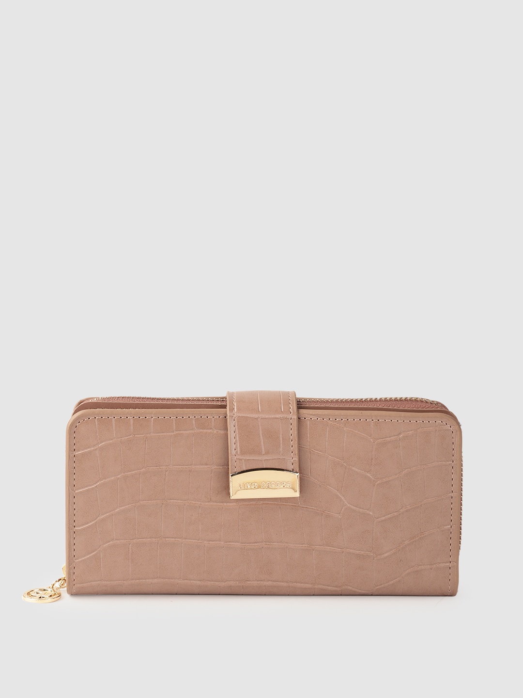 

Lino Perros Women Peach-Coloured Croc Textured PU Zip Around Wallet