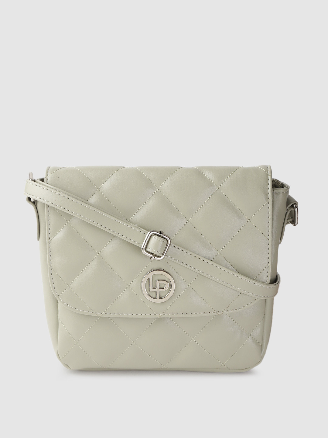 

Lino Perros Sage Green Quilted Structured Sling Bag with Non-Detachable Sling Strap