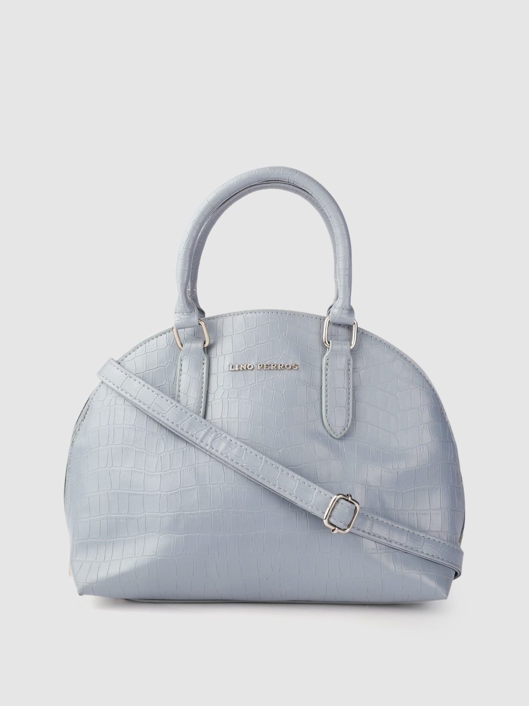 

Lino Perros Women Grey Croc Textured Structured Handheld Bag
