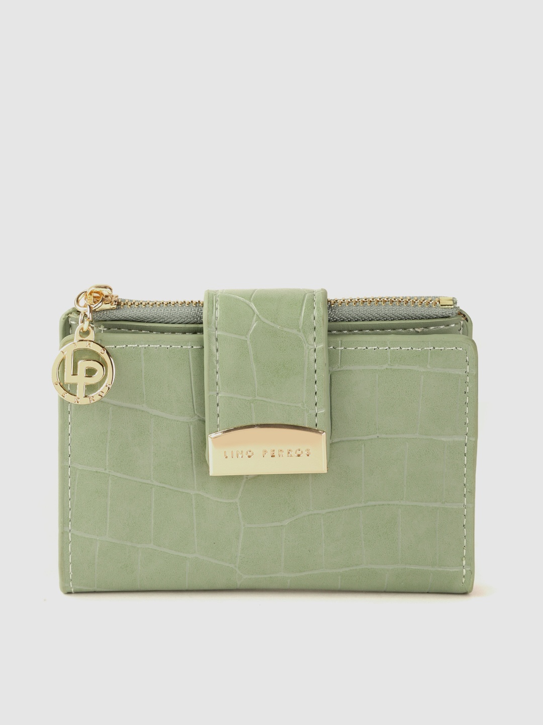 

Lino Perros Women Sage Green Croc Textured Two Fold Wallet