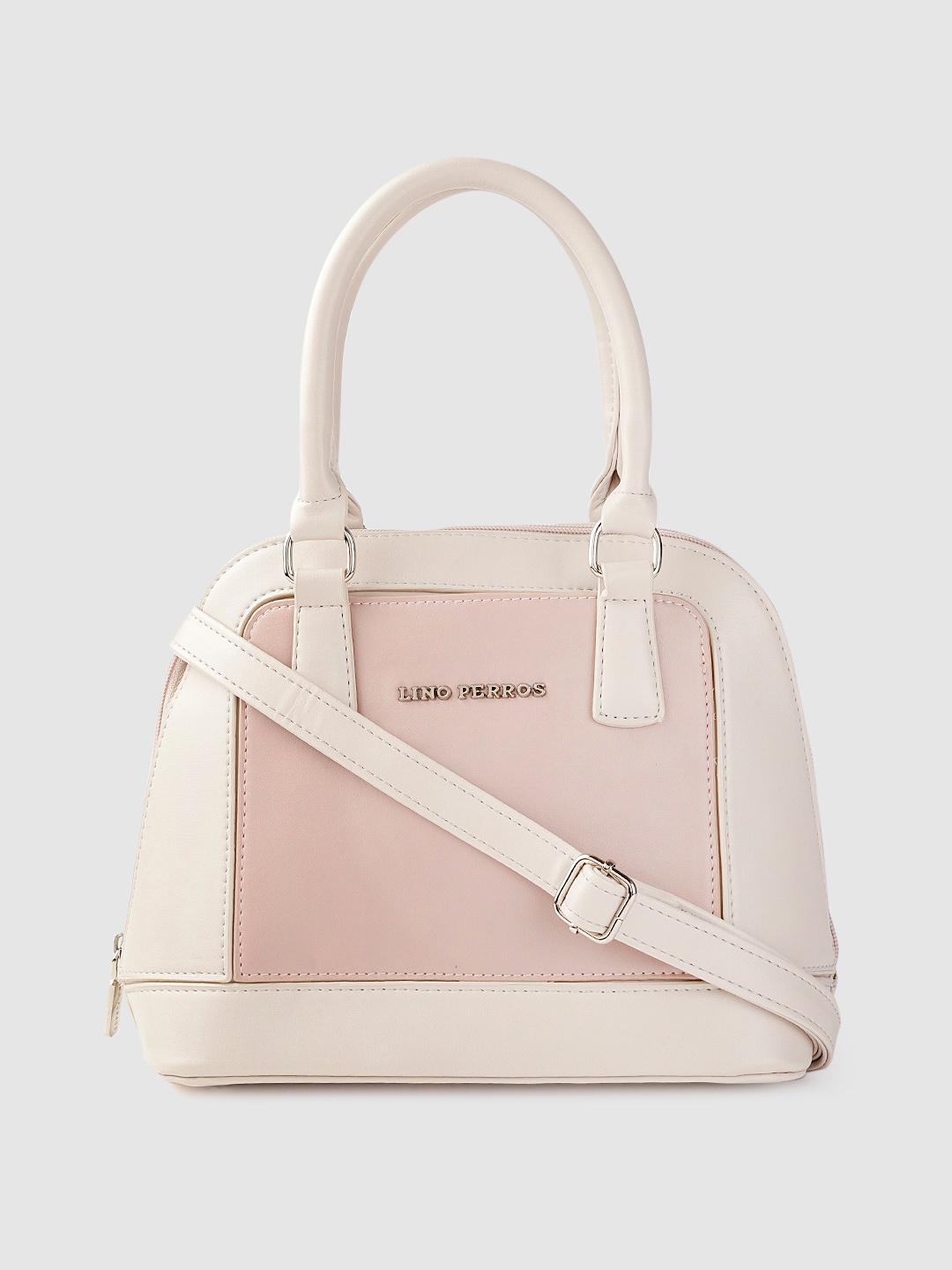 

Lino Perros Pink & Cream-Coloured Colourblocked PU Structured Handheld Bag