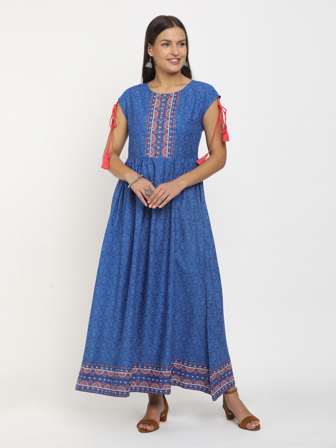 

Karigari Women Navy Blue Ethnic Motifs Georgette Maxi Dress