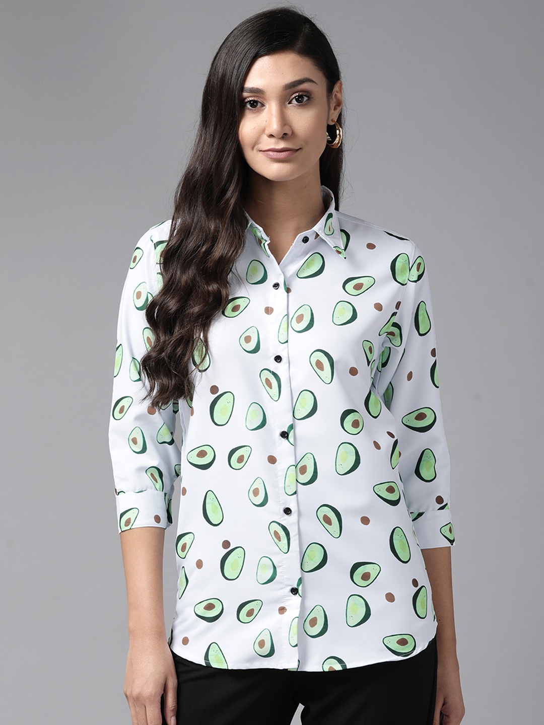 

Aarika Women White & Green Tailored Fit Printed Casual Shirt