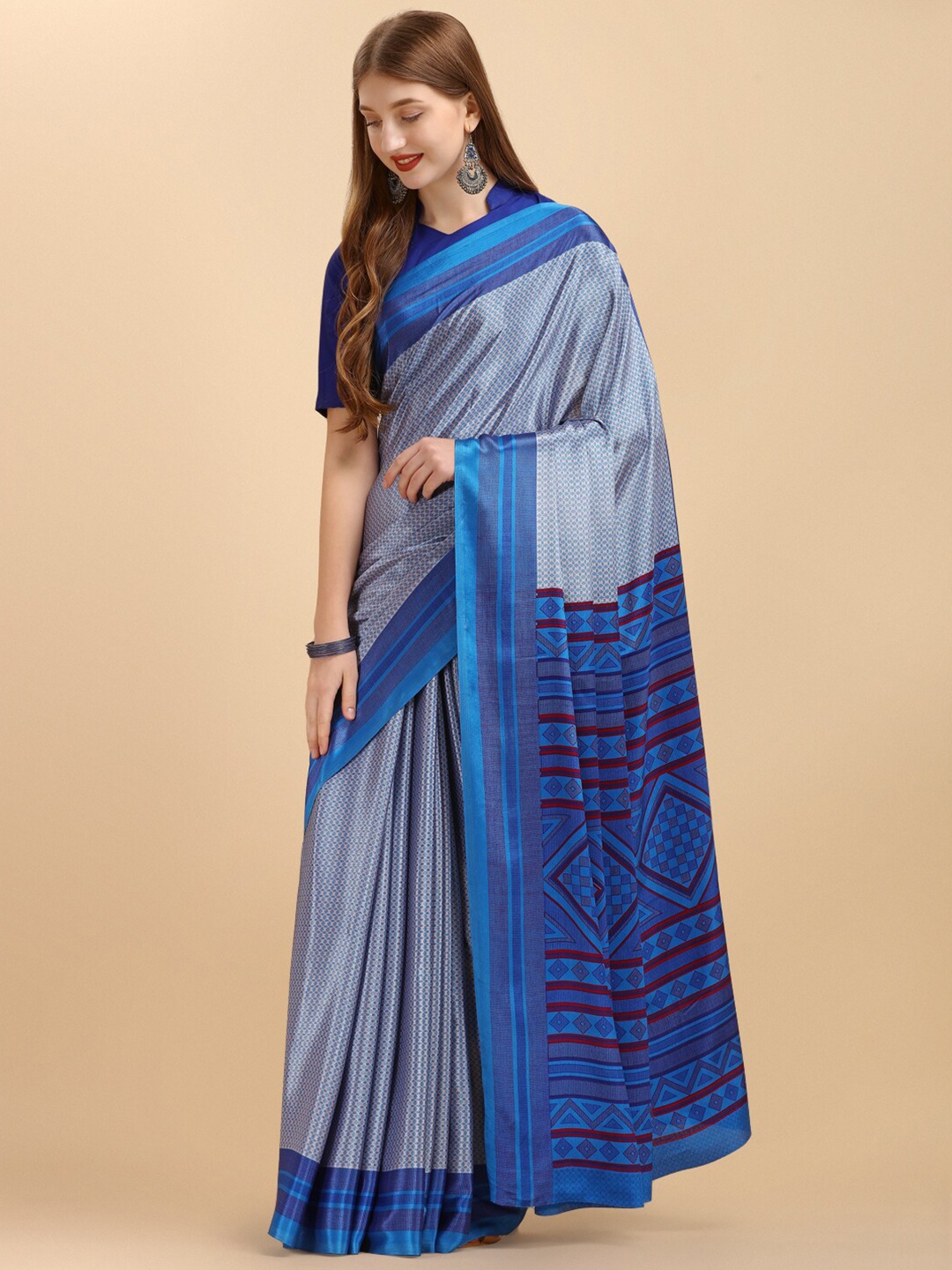 

Sangria Blue & Grey Pure Crepe Saree